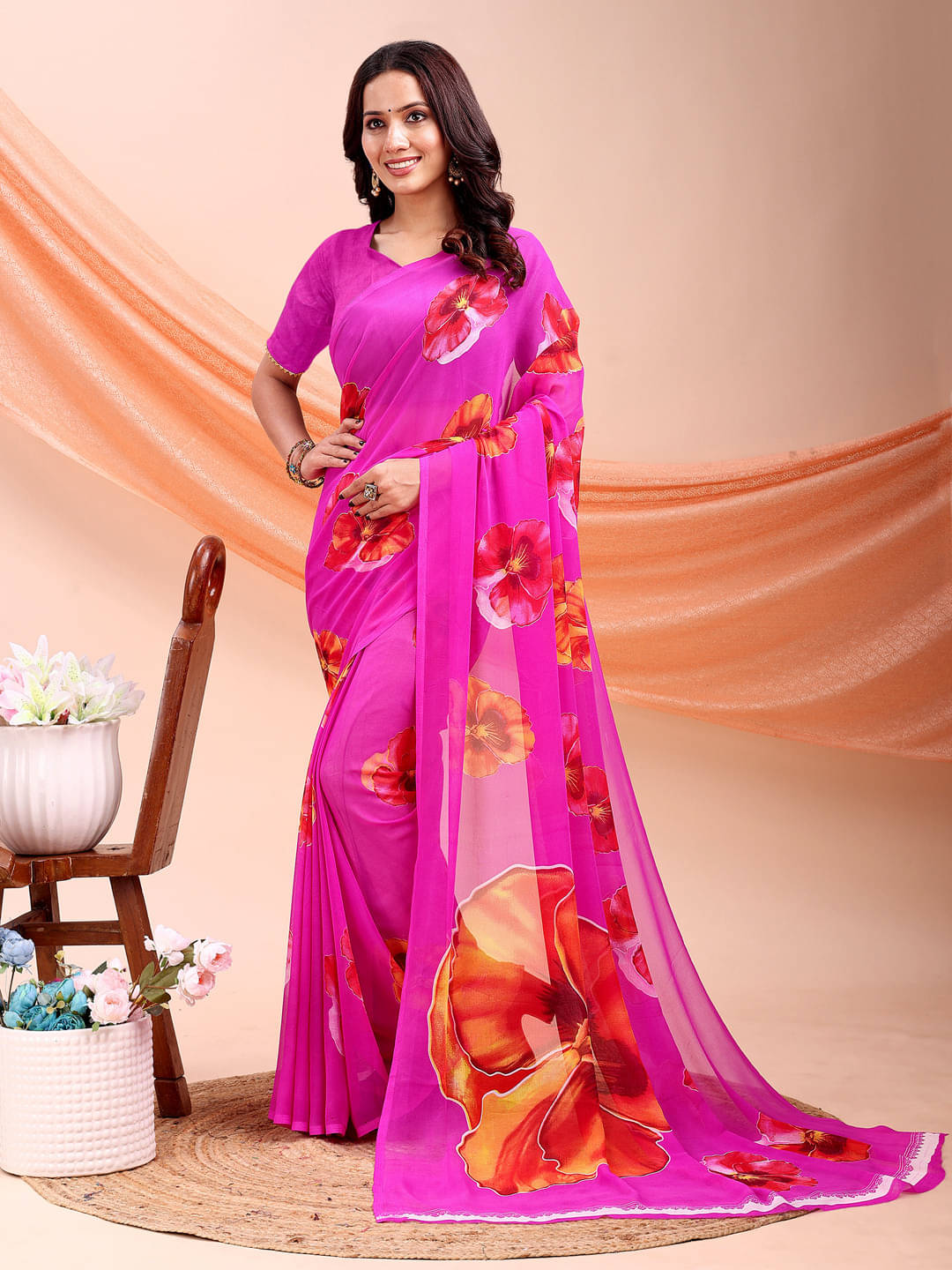 LEELAVATI Chiffon Printed Regular Saree With Unstitched Blouse Piece ( Pink ) LEELAVATI Chiffon Printed Regular Saree With Unstitched Blouse Piece ( Pink )