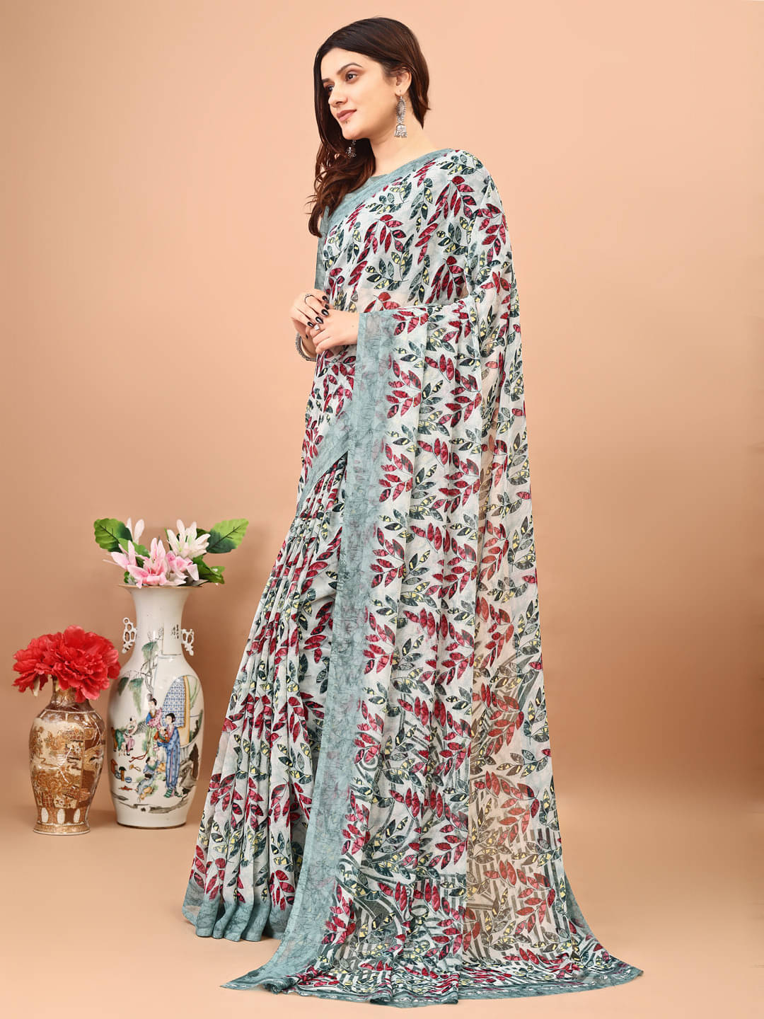 LEELAVATI Chiffon Printed Regular Saree With Unstitched Blouse Piece ( Grey ) LEELAVATI Chiffon Printed Regular Saree With Unstitched Blouse Piece ( Grey )