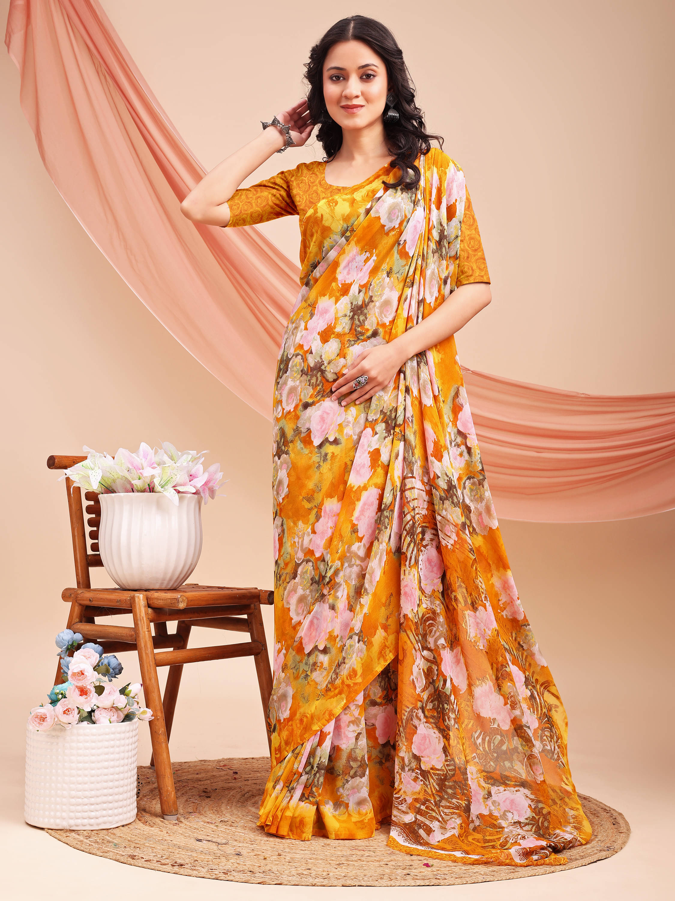 LEELAVATI Chiffon Printed Regular Saree With Unstitched Blouse Piece ( Yellow ) LEELAVATI Chiffon Printed Regular Saree With Unstitched Blouse Piece ( Yellow )