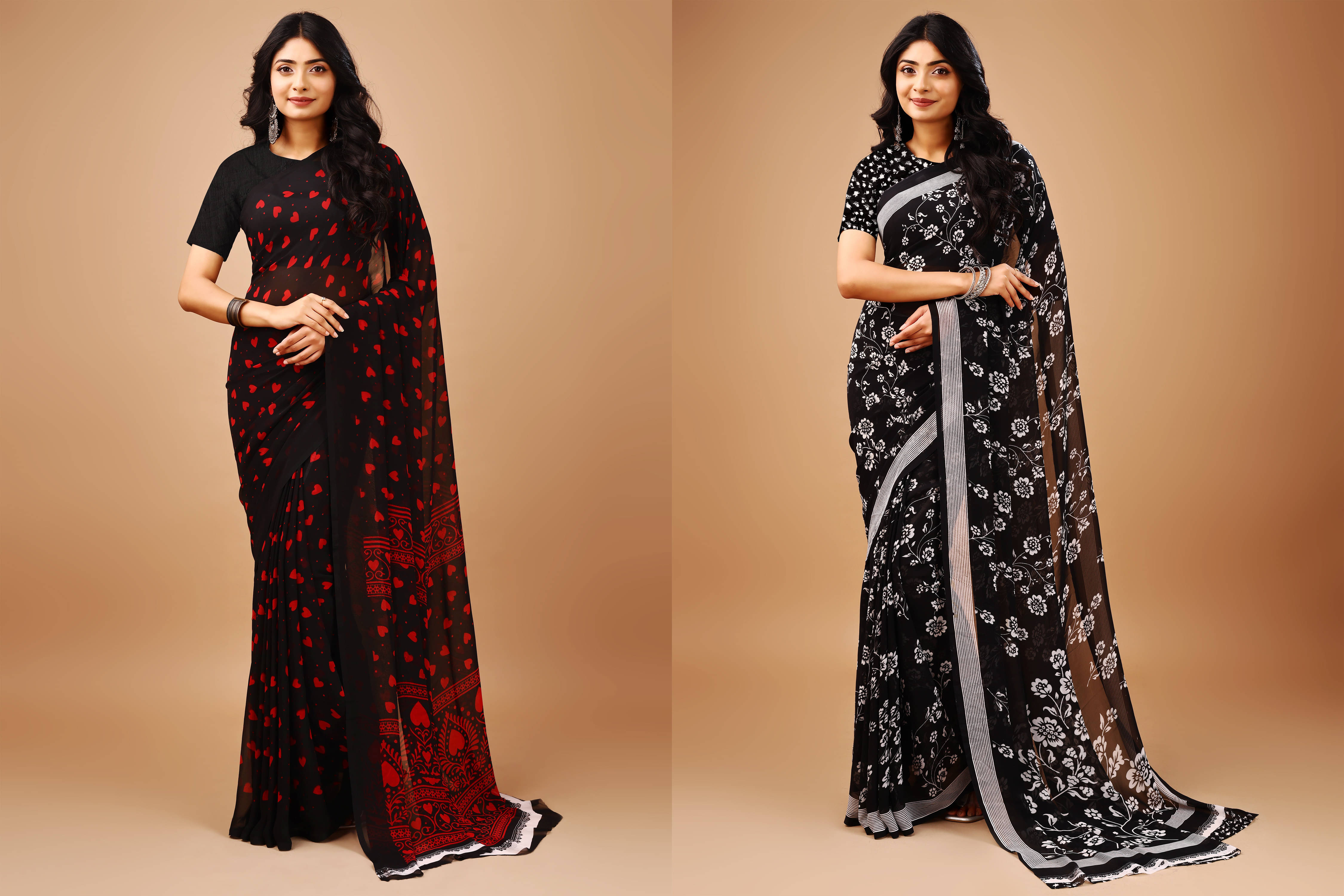 LEELAVATI Chiffon Printed Regular Saree With Unstitched Blouse Piece ( Black ) LEELAVATI Chiffon Printed Regular Saree With Unstitched Blouse Piece ( Black )