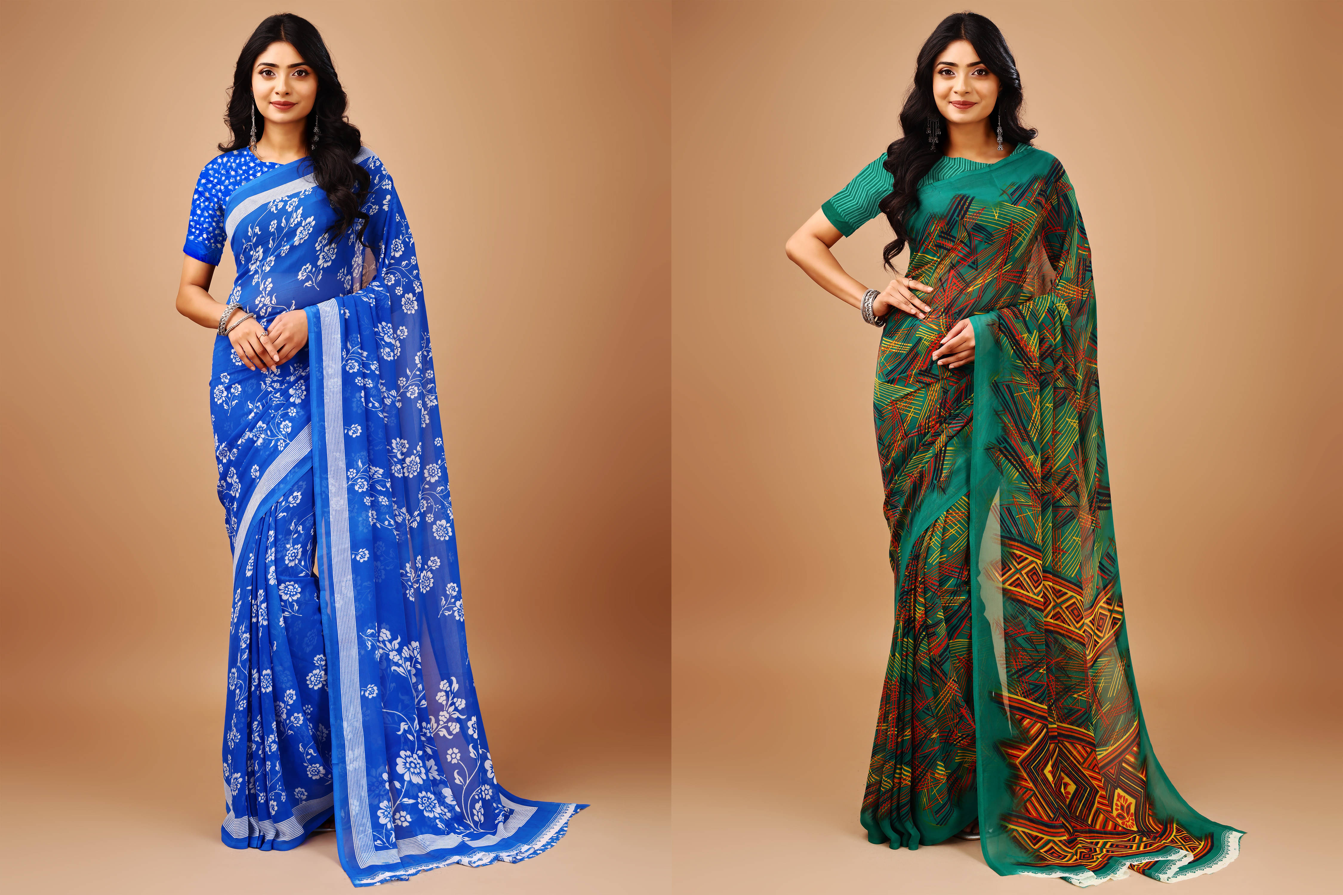     			LEELAVATI Chiffon Printed Regular Saree With Unstitched Blouse Piece ( Multicolor )