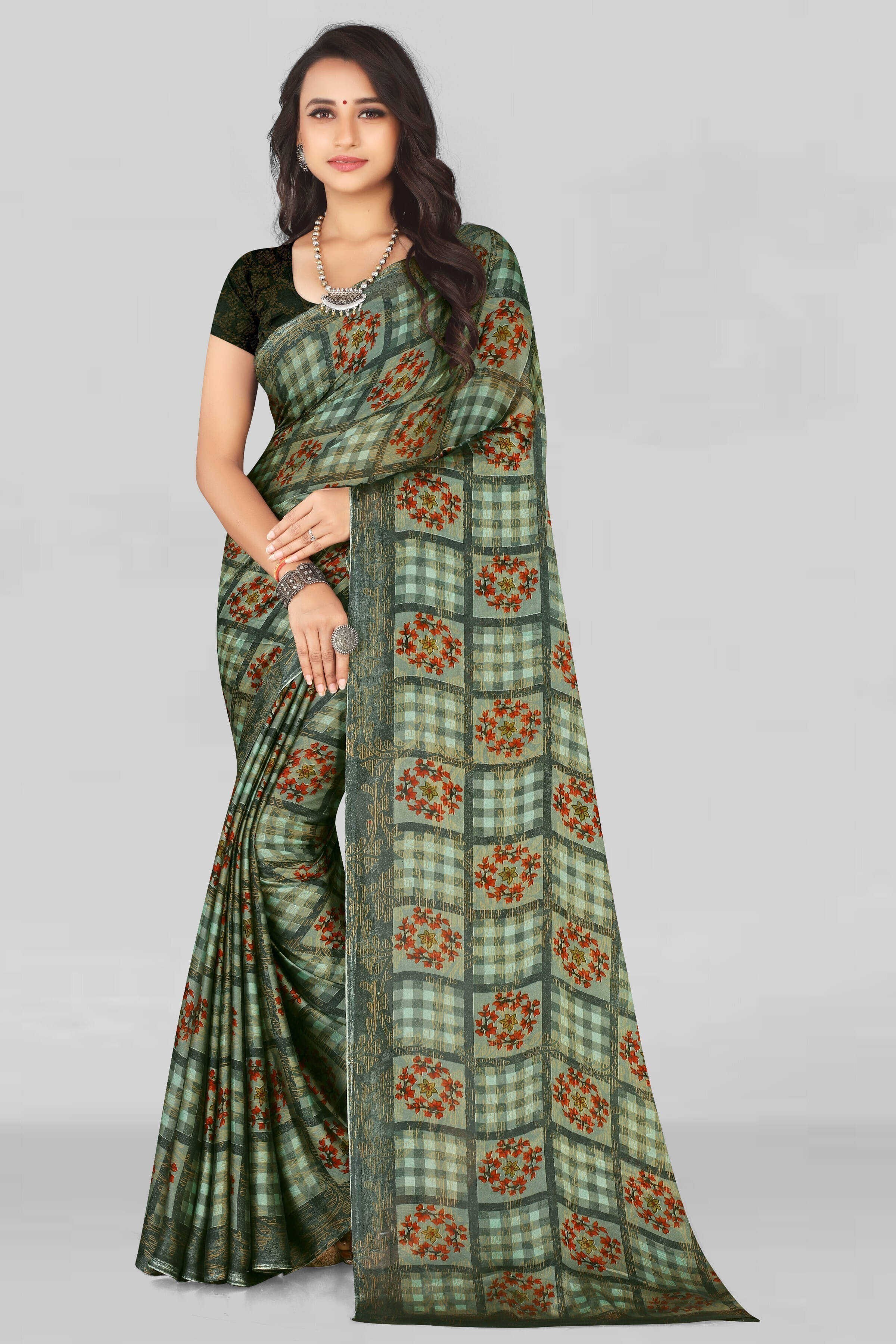 LEELAVATI Chiffon Printed Regular Saree With Unstitched Blouse Piece ( Green ) LEELAVATI Chiffon Printed Regular Saree With Unstitched Blouse Piece ( Green )
