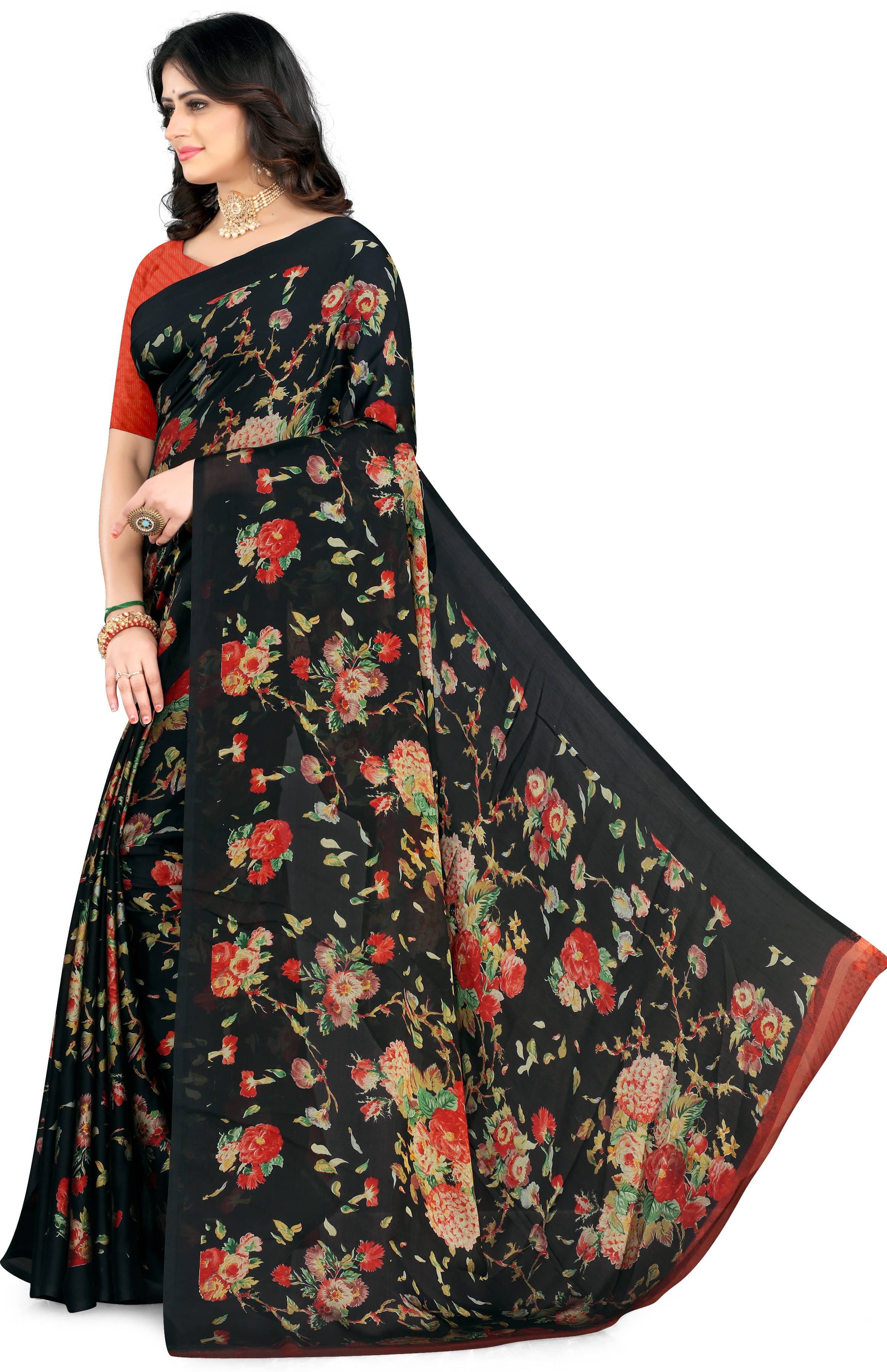 LEELAVATI Chiffon Printed Regular Saree With Unstitched Blouse Piece ( Multicolor ) LEELAVATI Chiffon Printed Regular Saree With Unstitched Blouse Piece ( Multicolor )