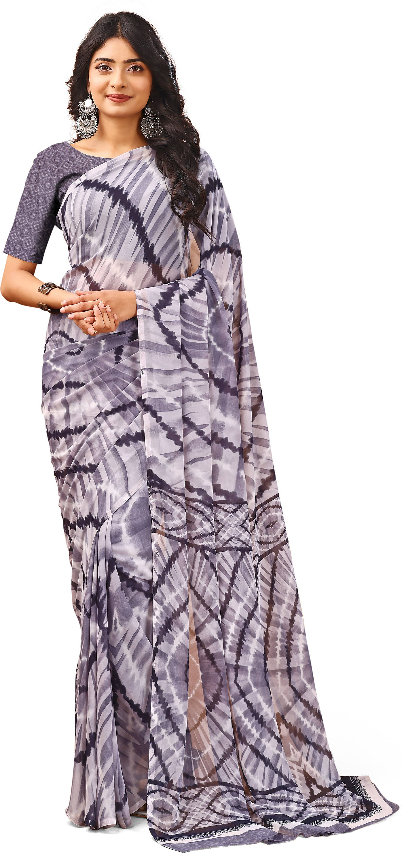     			LEELAVATI Chiffon Printed Regular Saree With Unstitched Blouse Piece ( Grey )