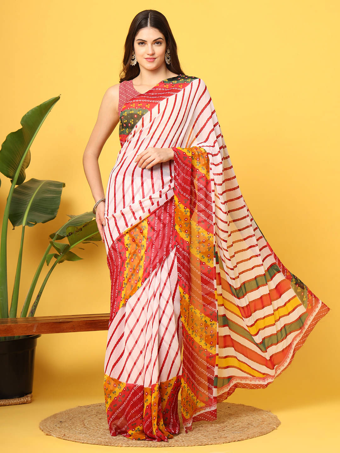 LEELAVATI Chiffon Striped Regular Saree With Unstitched Blouse Piece ( Multicolor ) LEELAVATI Chiffon Striped Regular Saree With Unstitched Blouse Piece ( Multicolor )