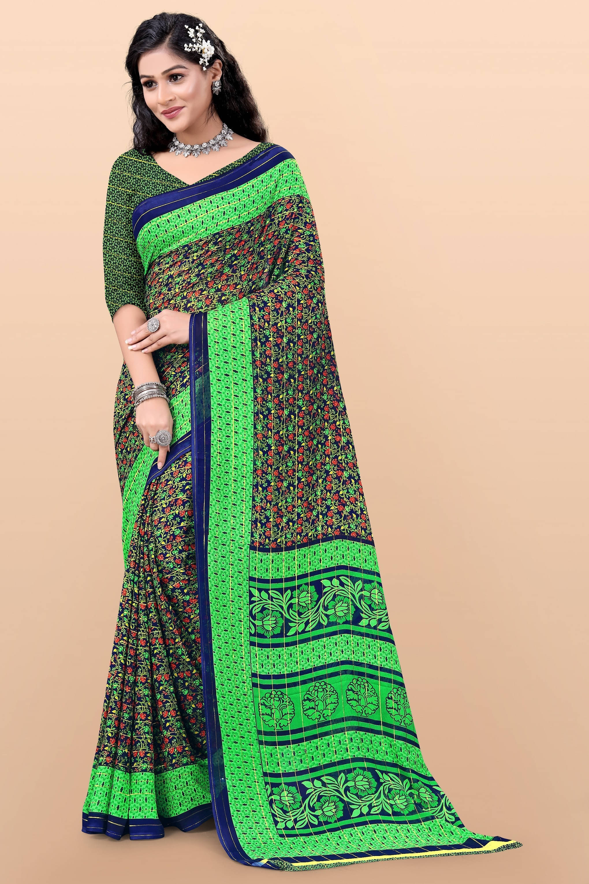 LEELAVATI Georgette Embroidered Regular Saree With Unstitched Blouse Piece ( Green ) LEELAVATI Georgette Embroidered Regular Saree With Unstitched Blouse Piece ( Green )