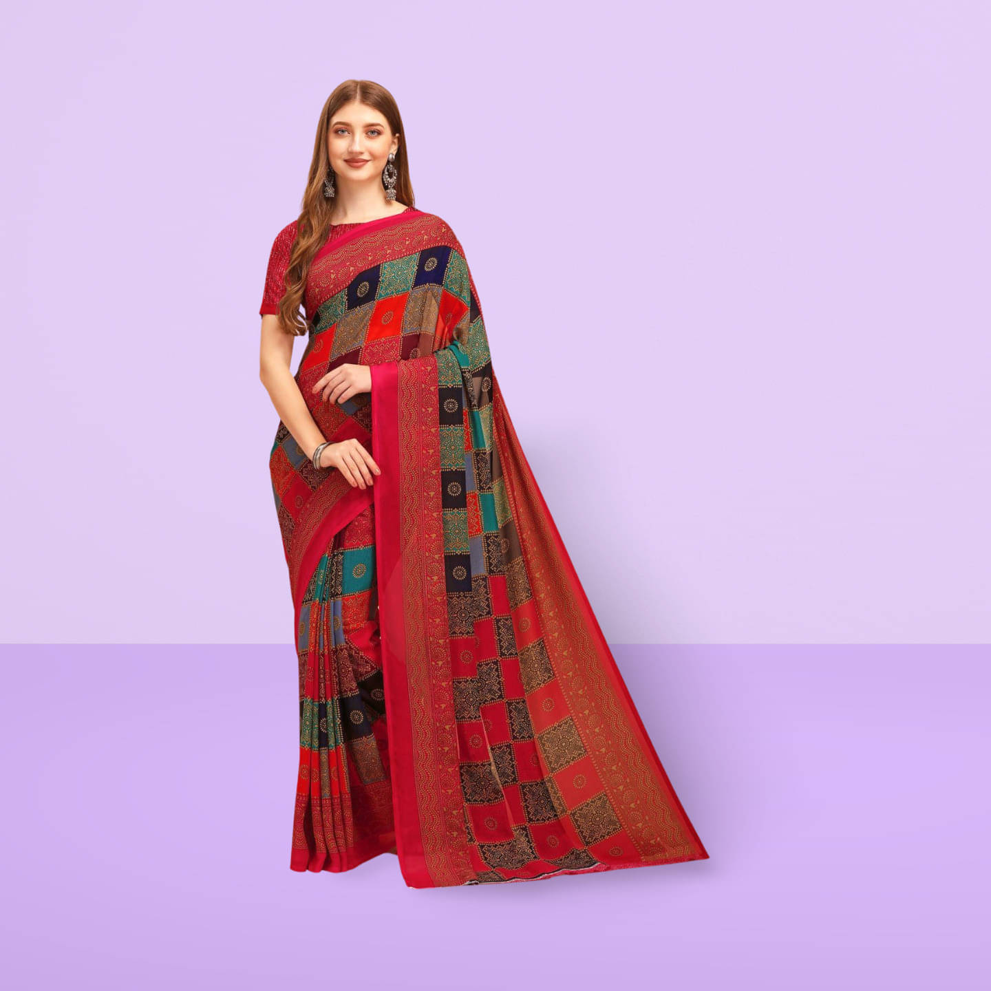     			LEELAVATI Georgette Printed Regular Saree With Unstitched Blouse Piece ( Multicolor )