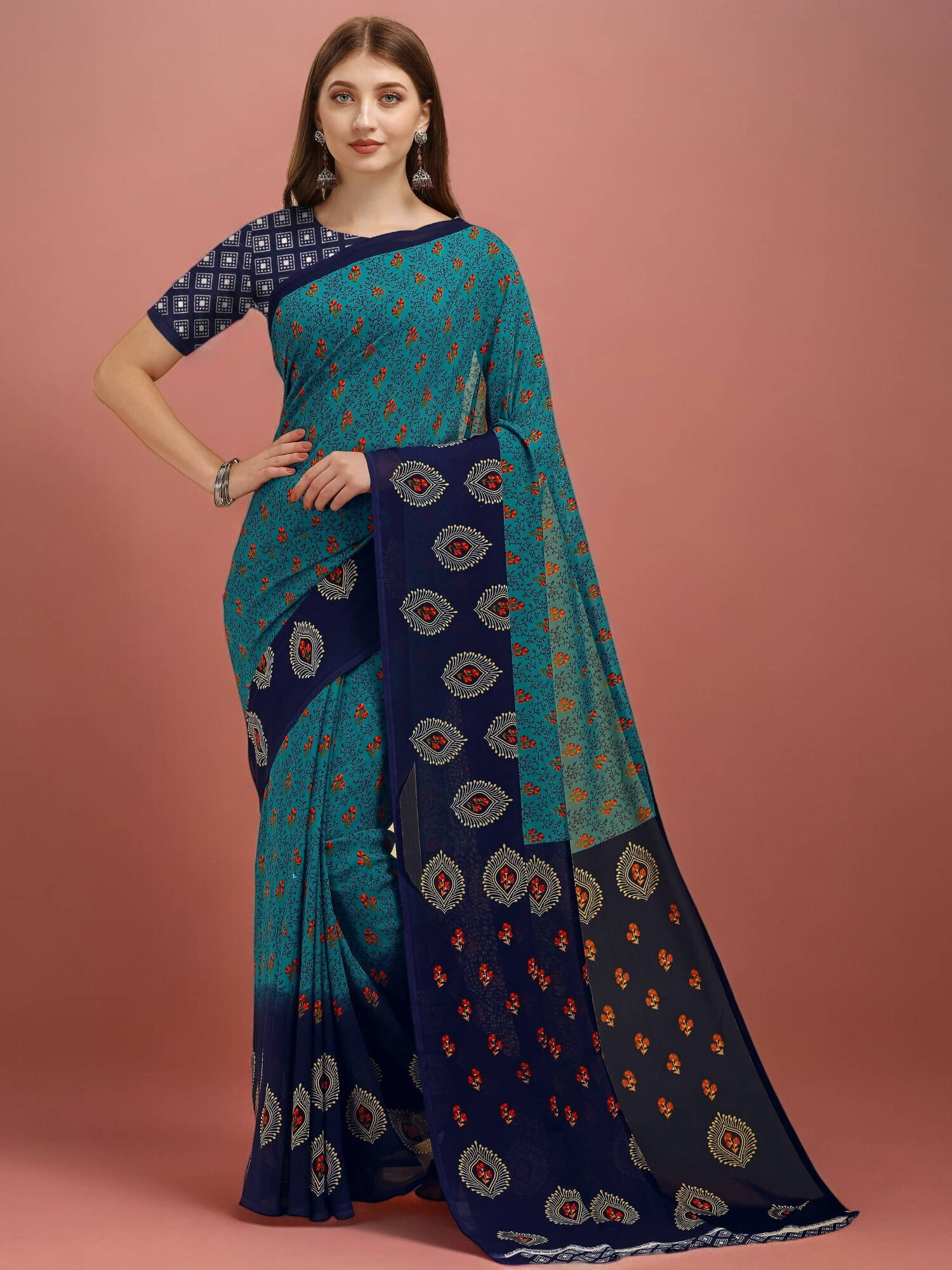     			LEELAVATI Georgette Printed Regular Saree With Unstitched Blouse Piece ( Green )