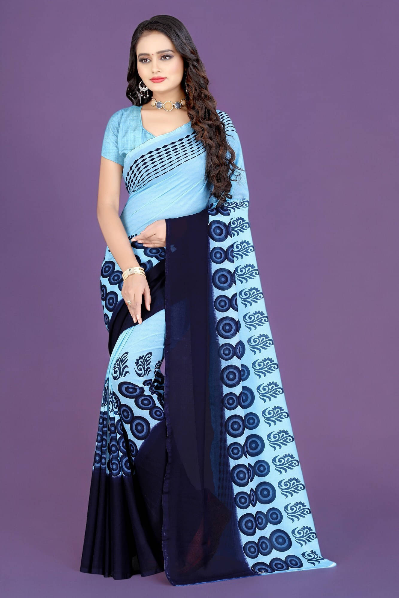 LEELAVATI Georgette Printed Regular Saree With Unstitched Blouse Piece ( Light Blue ) LEELAVATI Georgette Printed Regular Saree With Unstitched Blouse Piece ( Light Blue )