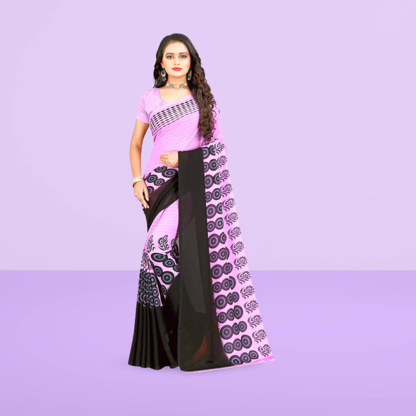     			LEELAVATI Georgette Printed Regular Saree With Unstitched Blouse Piece ( Pink )