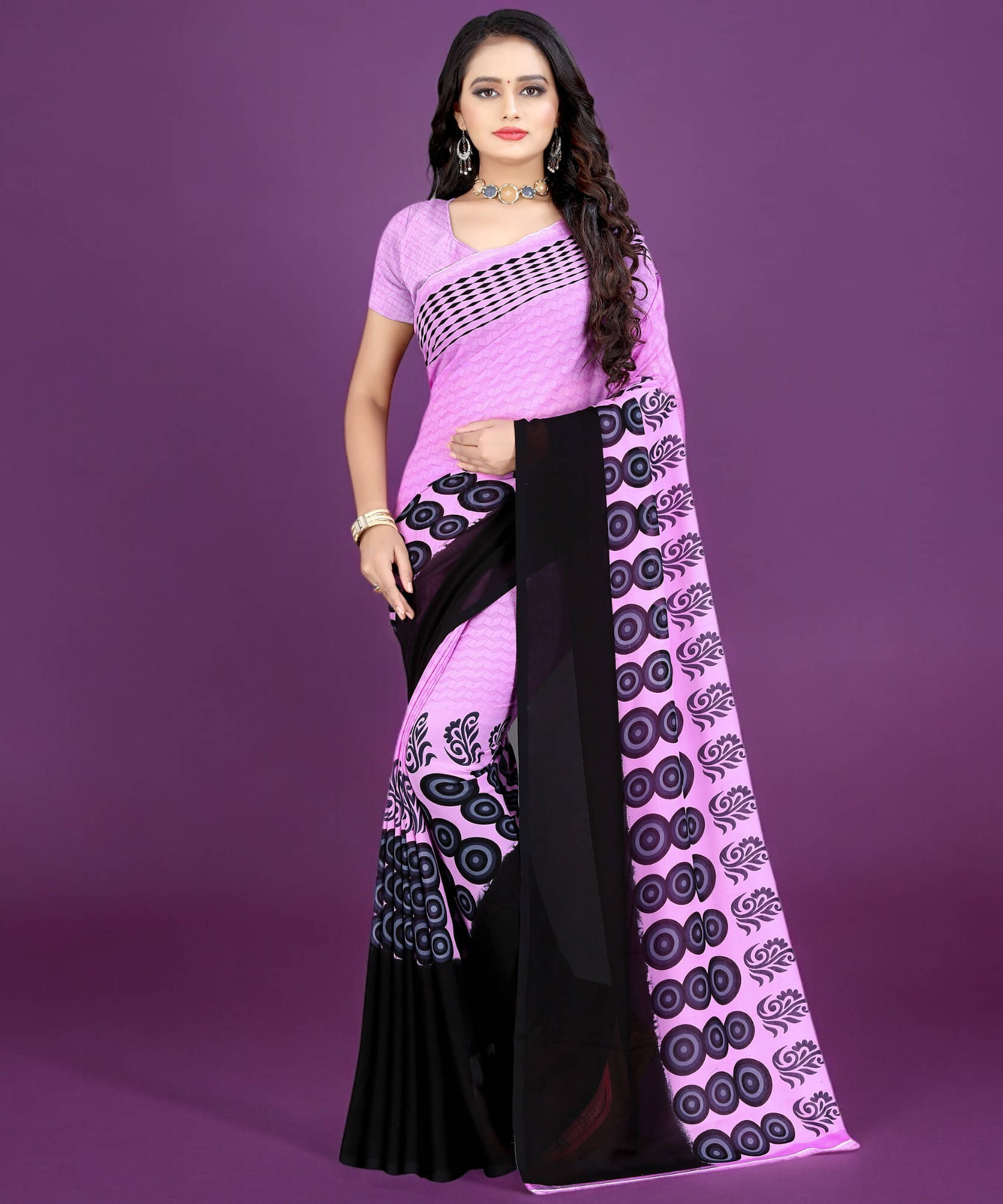     			LEELAVATI Georgette Printed Regular Saree With Unstitched Blouse Piece ( Pink )