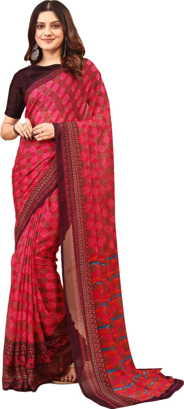 LEELAVATI Georgette Printed Regular Saree With Unstitched Blouse Piece ( Pink ) LEELAVATI Georgette Printed Regular Saree With Unstitched Blouse Piece ( Pink )