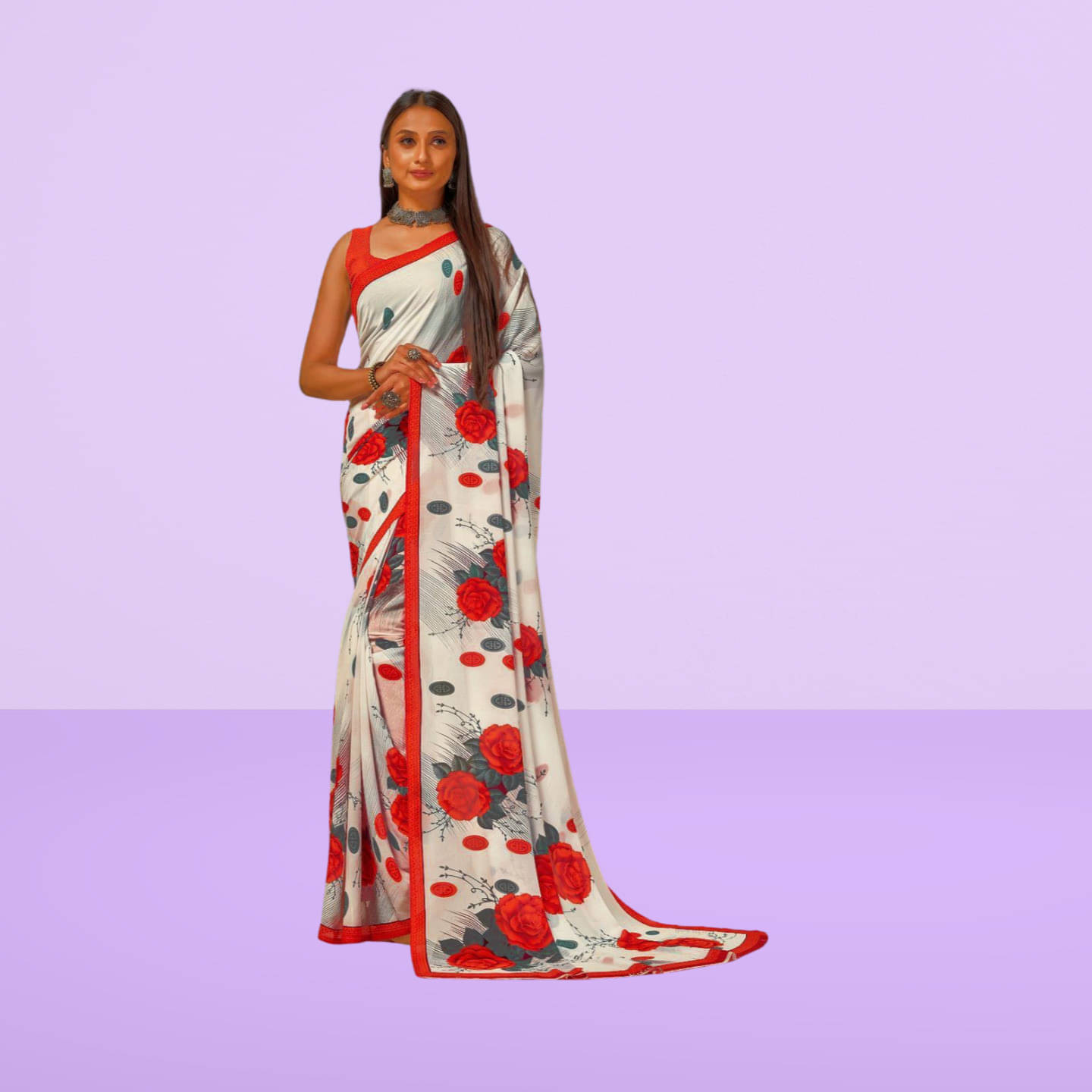 LEELAVATI Georgette Printed Regular Saree With Unstitched Blouse Piece ( White ) LEELAVATI Georgette Printed Regular Saree With Unstitched Blouse Piece ( White )