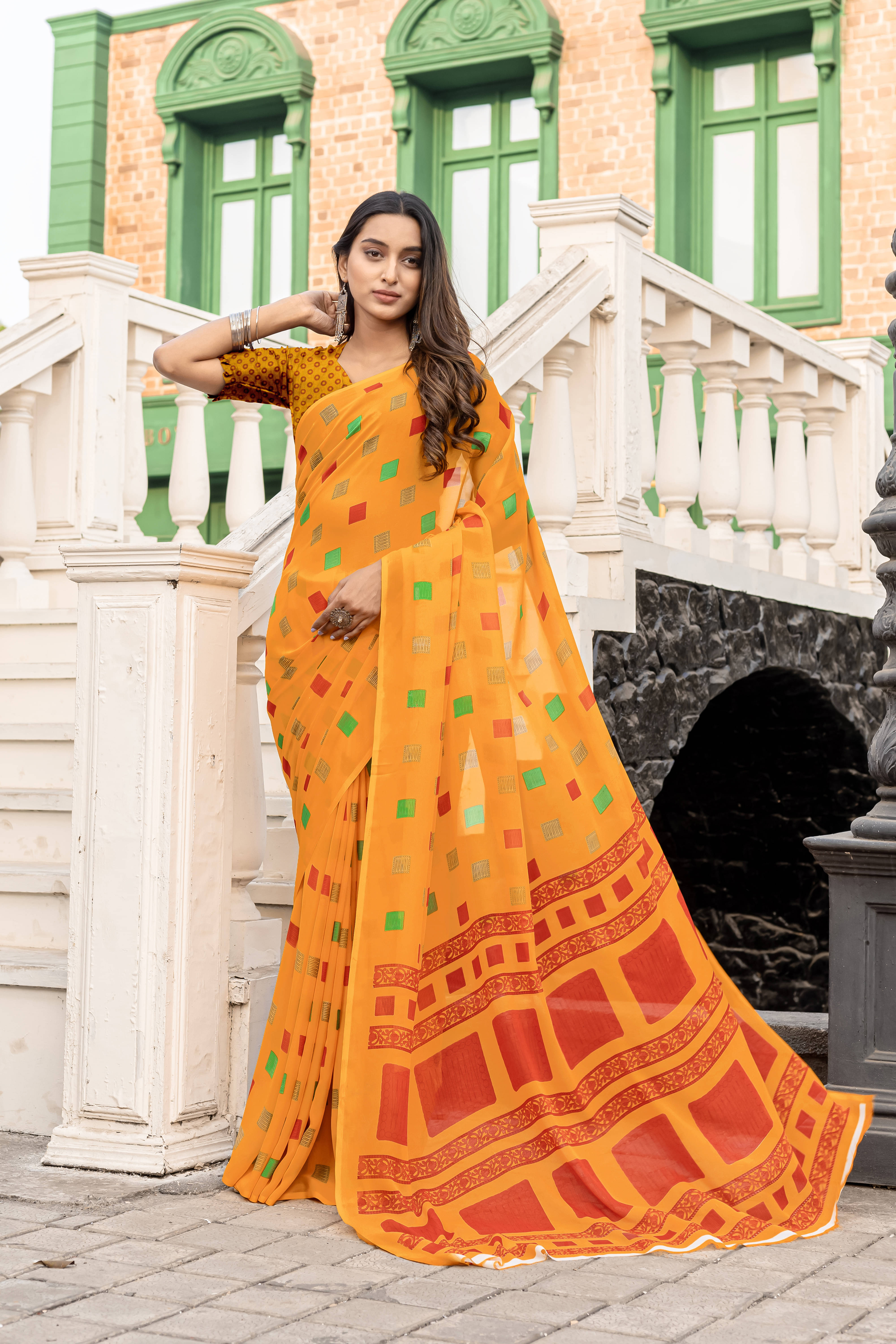 LEELAVATI Georgette Printed Regular Saree With Unstitched Blouse Piece ( Multicolor ) LEELAVATI Georgette Printed Regular Saree With Unstitched Blouse Piece ( Multicolor )