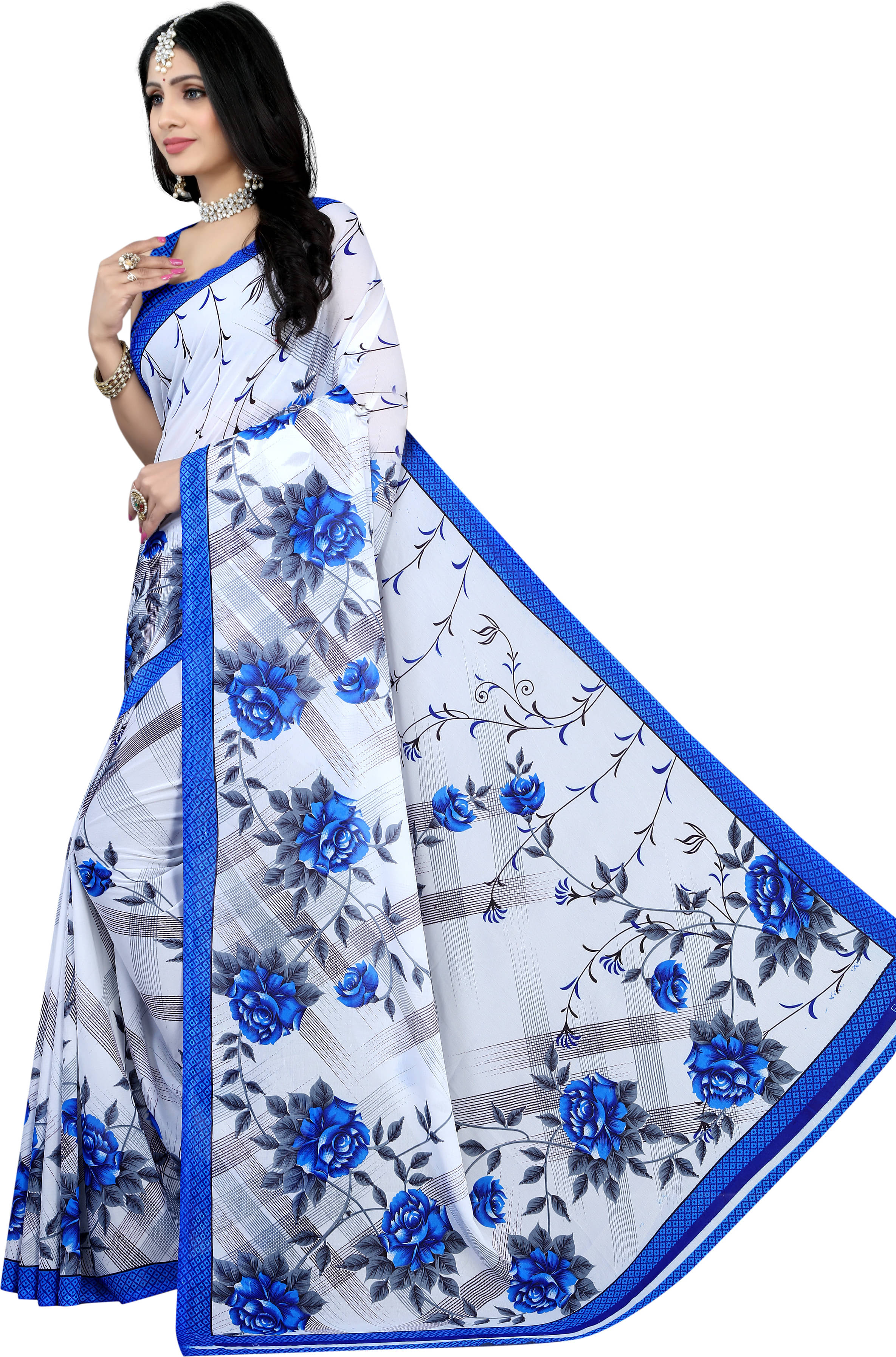 LEELAVATI Georgette Printed Regular Saree With Unstitched Blouse Piece ( White ) LEELAVATI Georgette Printed Regular Saree With Unstitched Blouse Piece ( White )