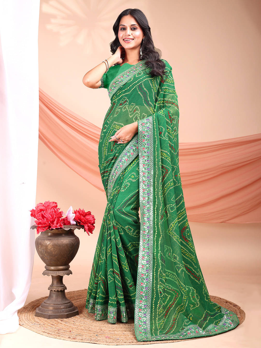 LEELAVATI Georgette Striped Regular Saree With Unstitched Blouse Piece ( Light Green ) LEELAVATI Georgette Striped Regular Saree With Unstitched Blouse Piece ( Light Green )