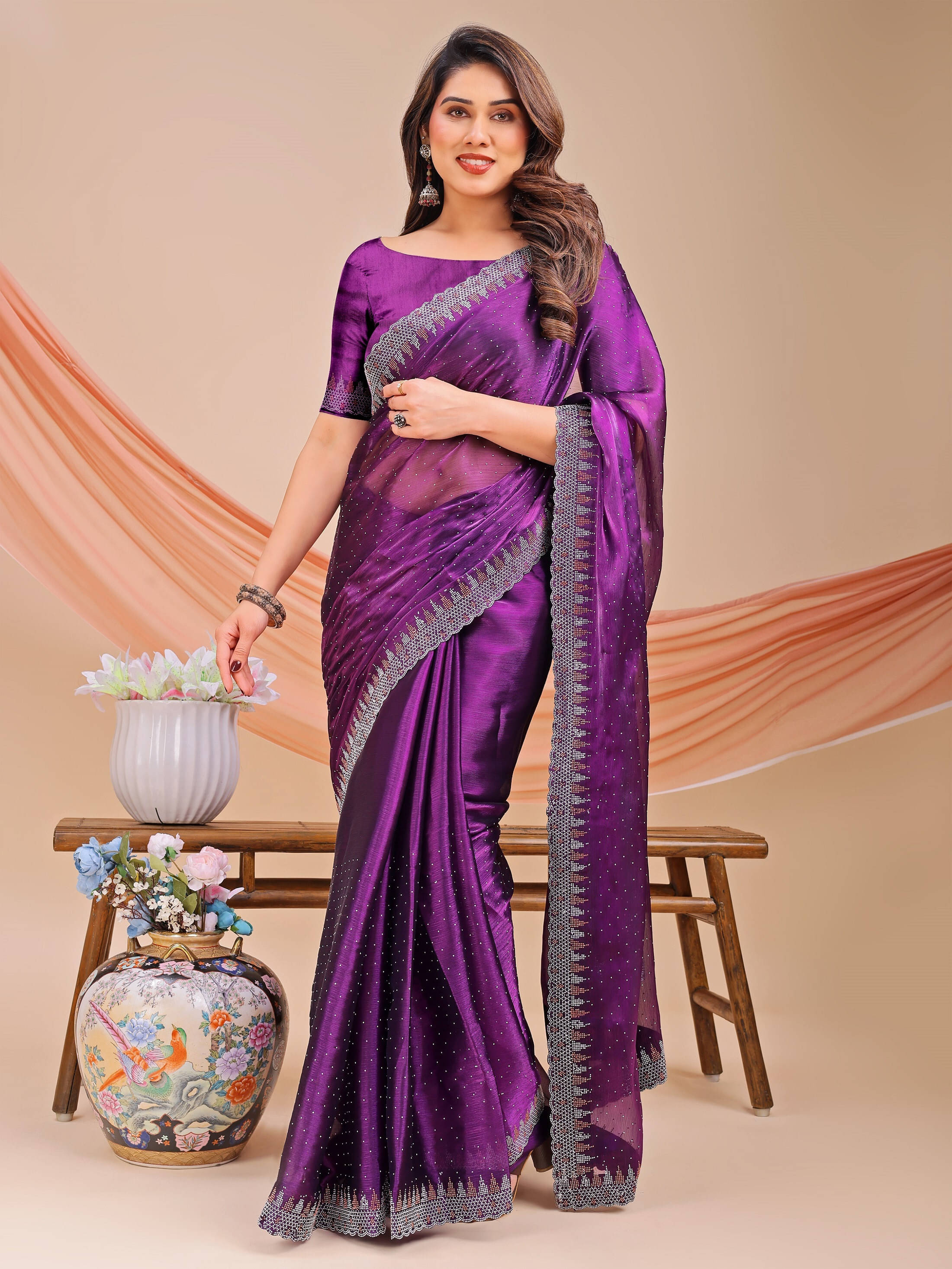 LEELAVATI Jimmy choo Embellished Regular Saree With Unstitched Blouse Piece ( Purple ) LEELAVATI Jimmy choo Embellished Regular Saree With Unstitched Blouse Piece ( Purple )