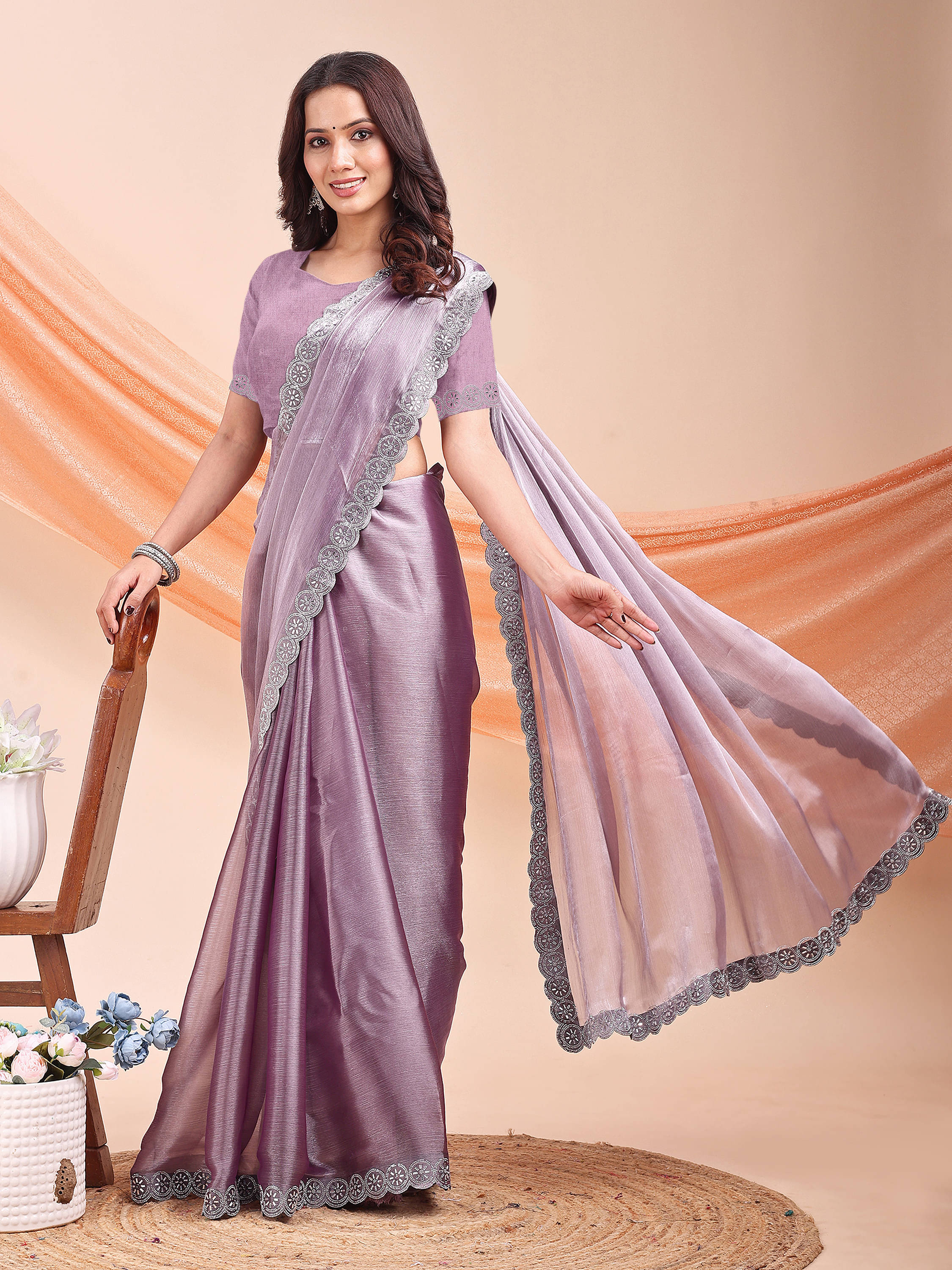 LEELAVATI Jimmy choo Embellished Regular Saree With Unstitched Blouse Piece ( Purple ) LEELAVATI Jimmy choo Embellished Regular Saree With Unstitched Blouse Piece ( Purple )