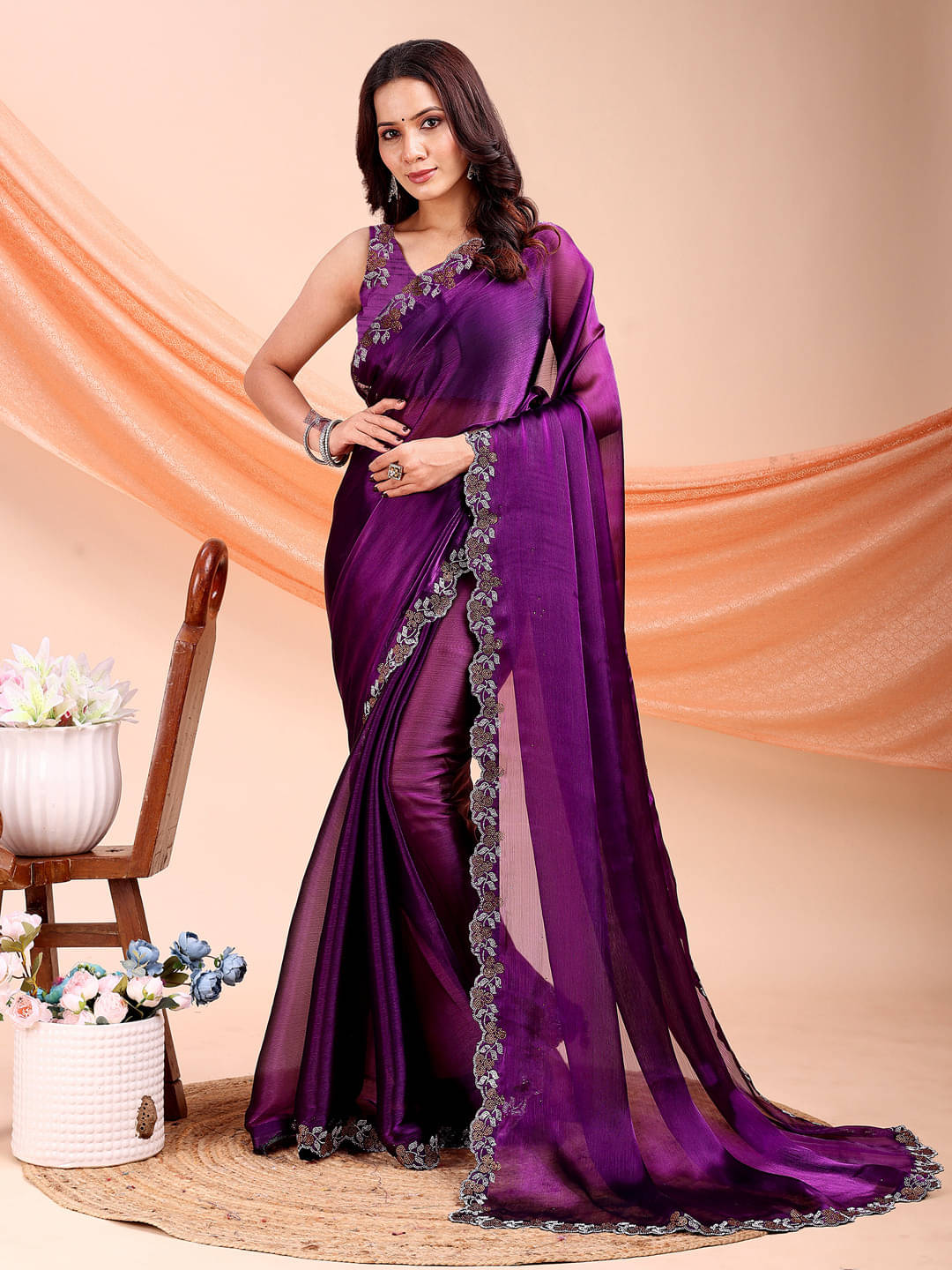 LEELAVATI Jimmy choo Embellished Regular Saree With Unstitched Blouse Piece ( Purple ) LEELAVATI Jimmy choo Embellished Regular Saree With Unstitched Blouse Piece ( Purple )