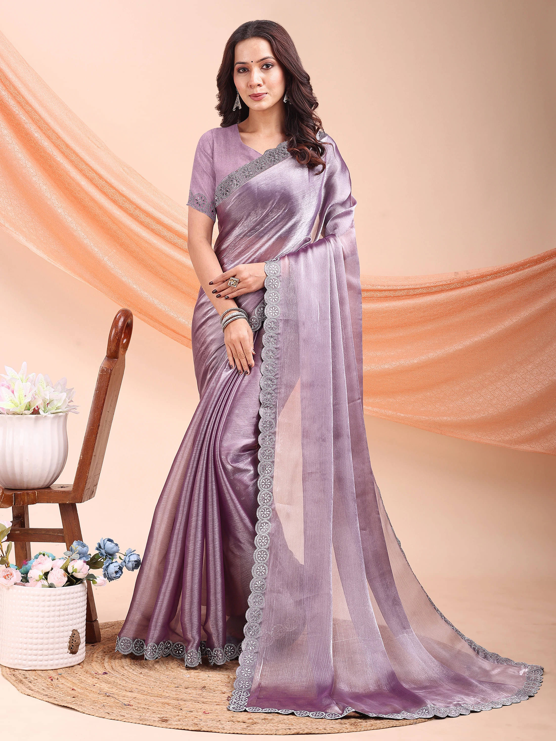 LEELAVATI Jimmy choo Embellished Regular Saree With Unstitched Blouse Piece ( Purple ) LEELAVATI Jimmy choo Embellished Regular Saree With Unstitched Blouse Piece ( Purple )