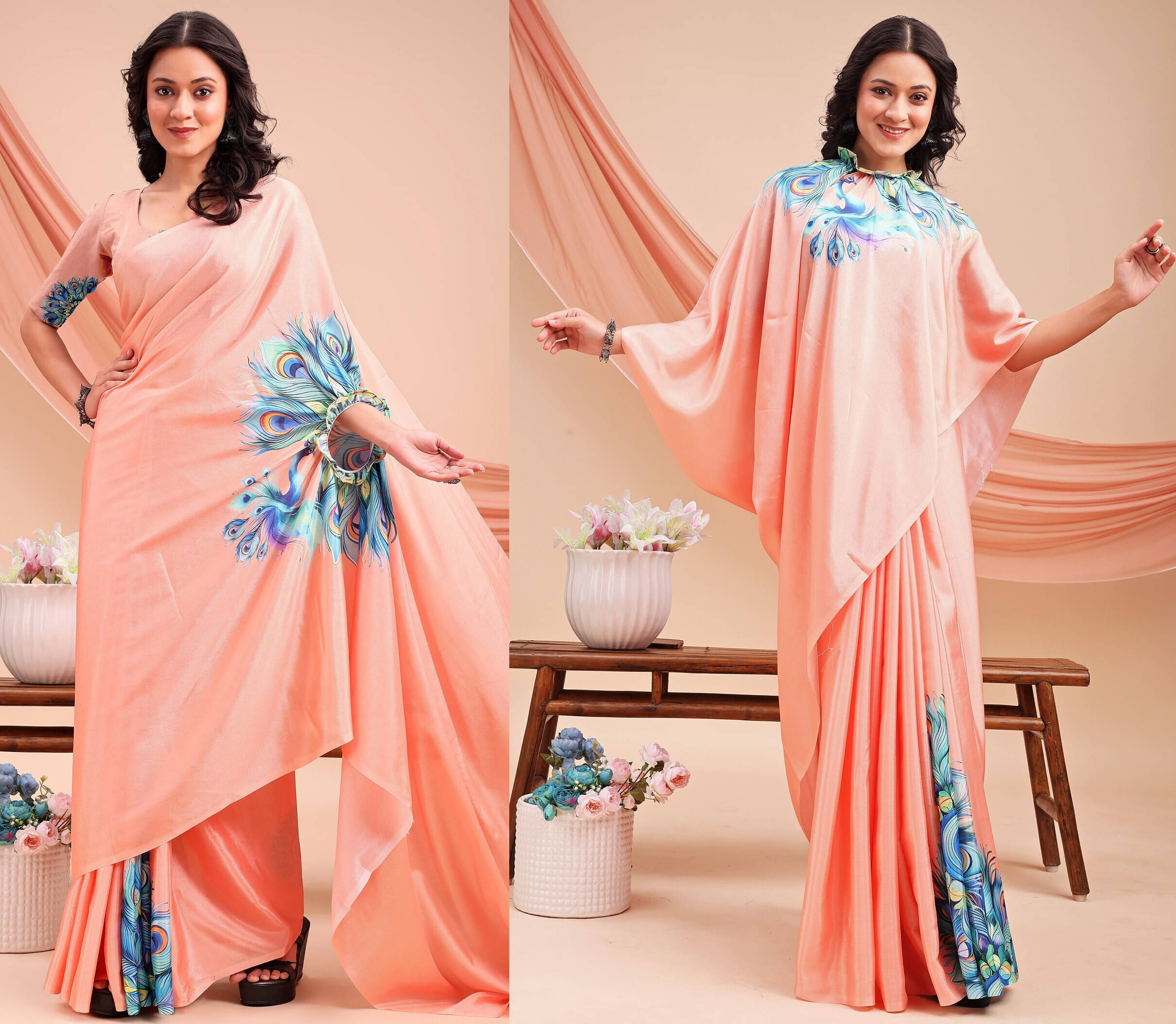 LEELAVATI Silk Blend Printed Regular Saree With Unstitched Blouse Piece ( Orange ) LEELAVATI Silk Blend Printed Regular Saree With Unstitched Blouse Piece ( Orange )
