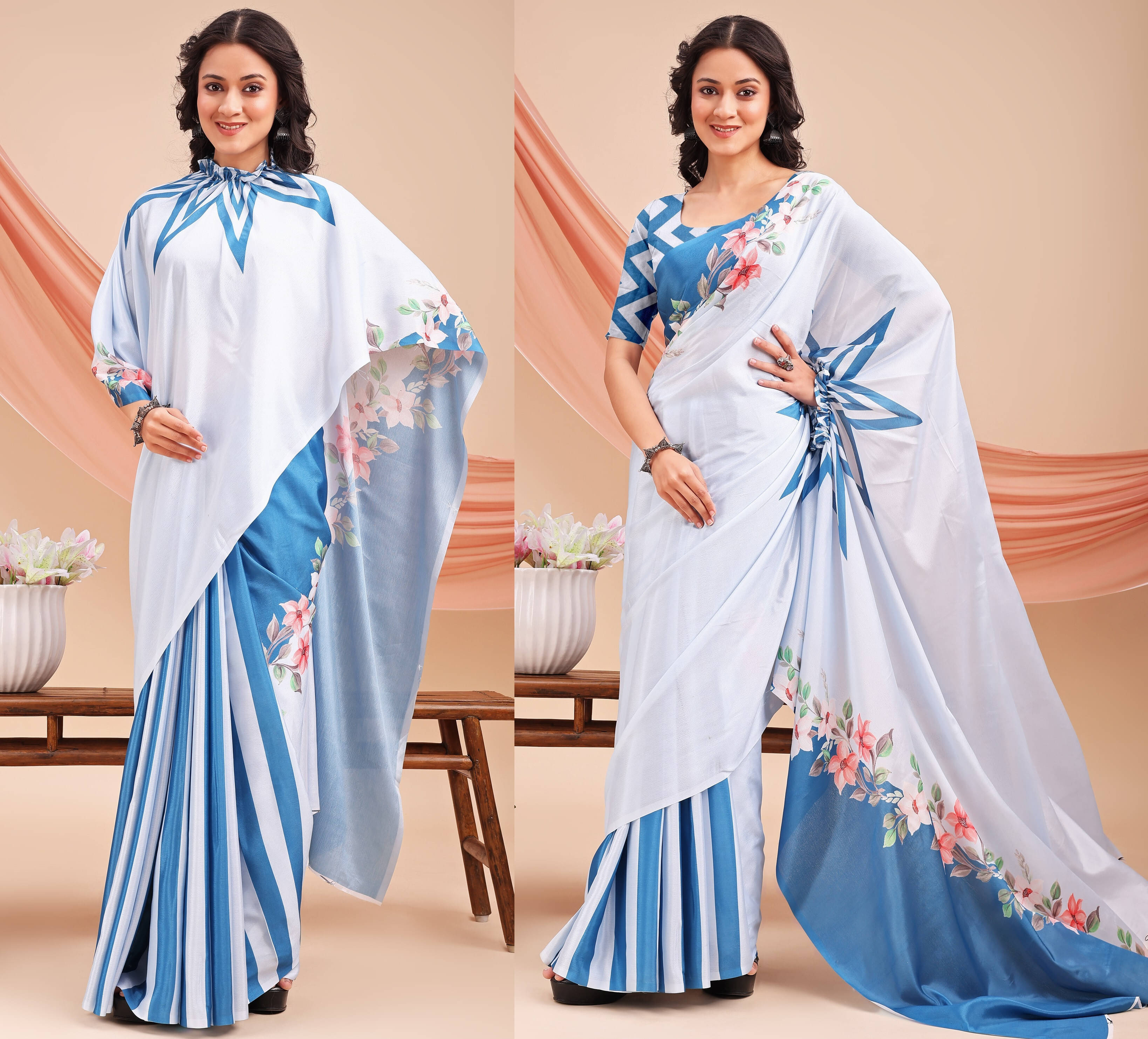 LEELAVATI Silk Blend Printed Regular Saree With Unstitched Blouse Piece ( Multicolor ) LEELAVATI Silk Blend Printed Regular Saree With Unstitched Blouse Piece ( Multicolor )