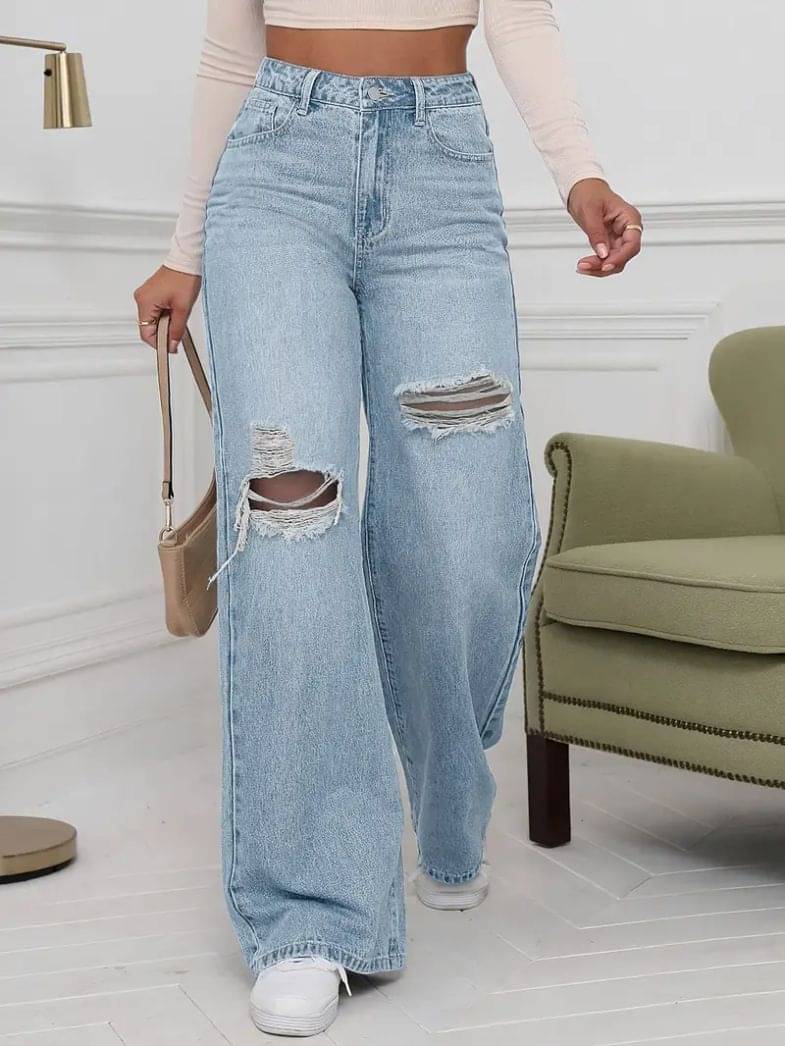     			Niffer Fashion Women's Baggy High-Rise Jeans ( Light Blue )