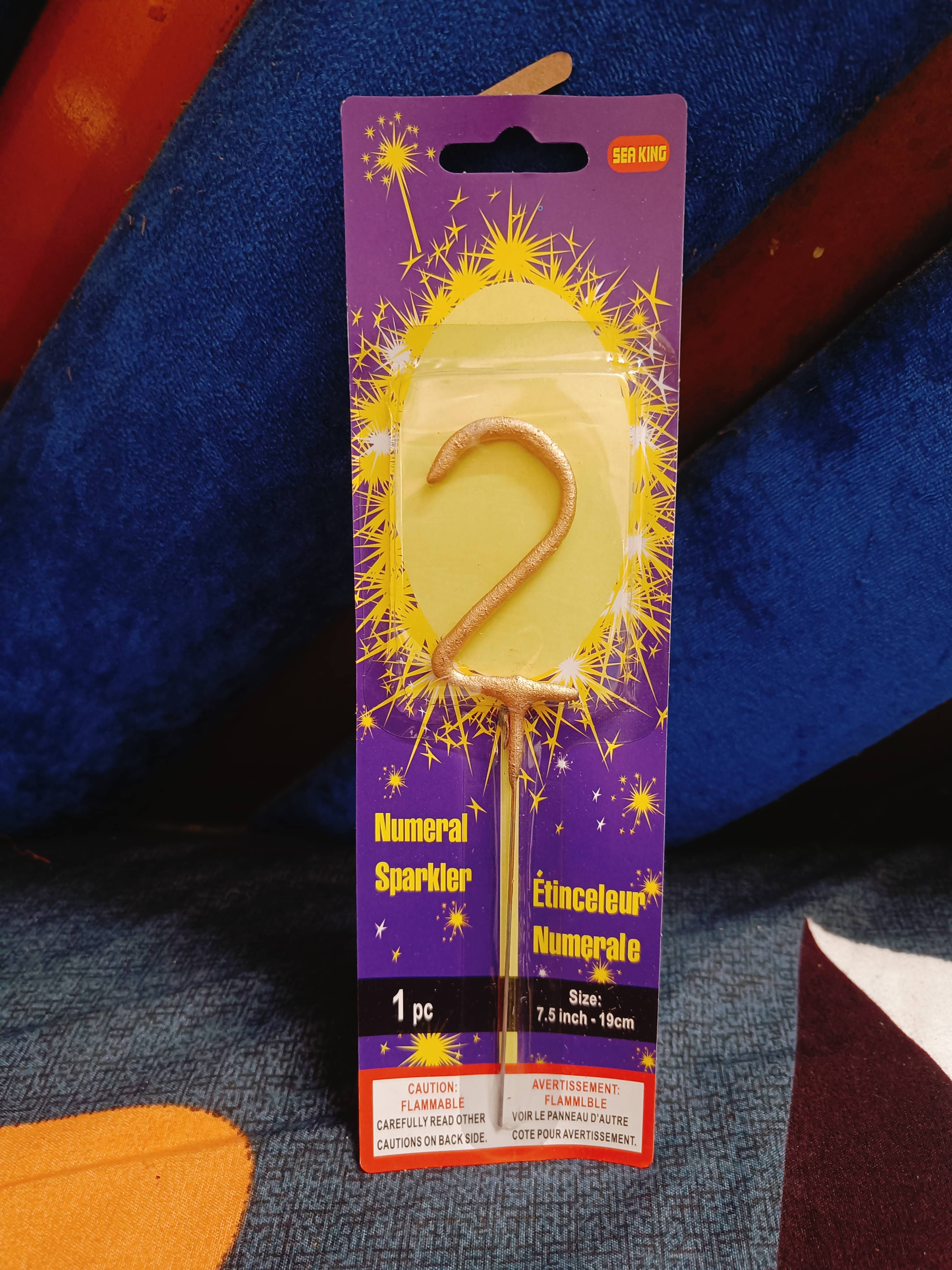     			Numerical  Sparkal Candle “2” –  Gold Cake Topper, 7.5 Inch Firework Candle for Birthday Cake Topper