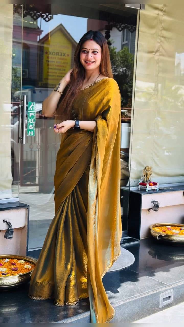 Panchtatva Chiffon Self Design Regular Saree With Unstitched Blouse Piece ( Gold ) Panchtatva Chiffon Self Design Regular Saree With Unstitched Blouse Piece ( Gold )