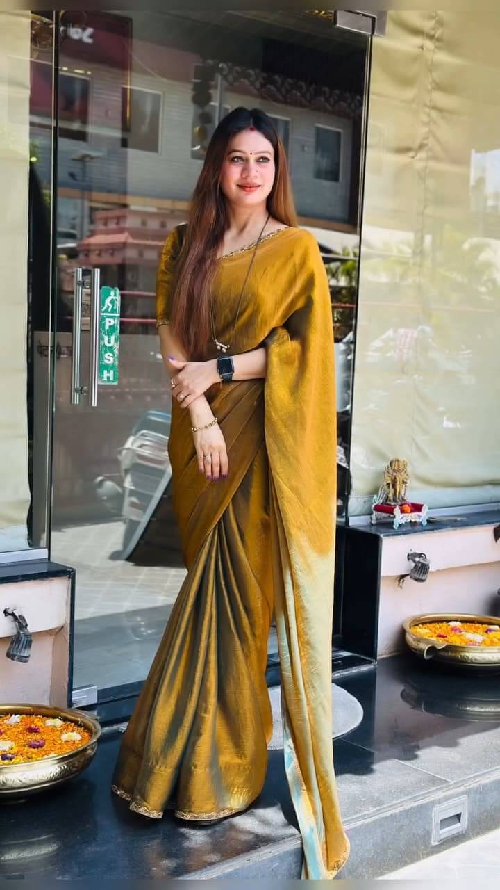 Panchtatva Chiffon Self Design Regular Saree With Unstitched Blouse Piece ( Gold ) Panchtatva Chiffon Self Design Regular Saree With Unstitched Blouse Piece ( Gold )