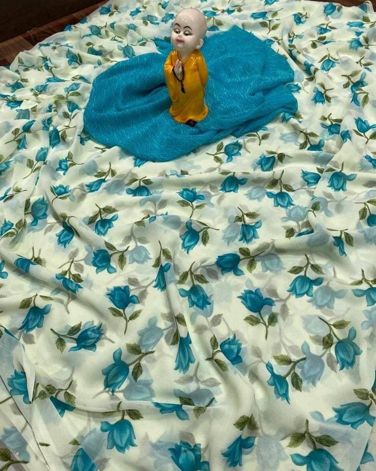     			Panchtatva Georgette Printed Regular Saree With Unstitched Blouse Piece ( Blue )