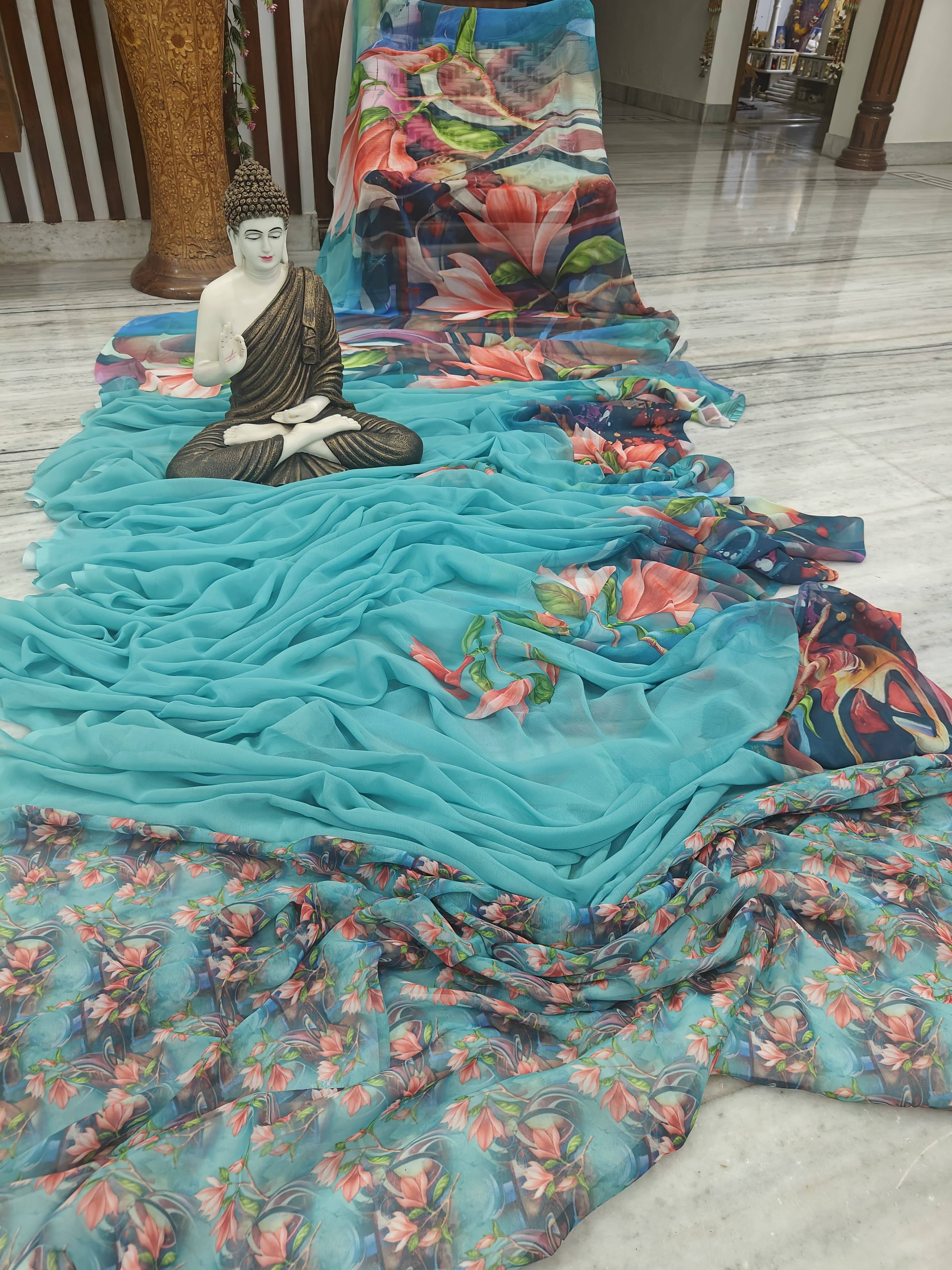 Panchtatva Georgette Self Design Regular Saree With Unstitched Blouse Piece ( Multicolor ) Panchtatva Georgette Self Design Regular Saree With Unstitched Blouse Piece ( Multicolor )