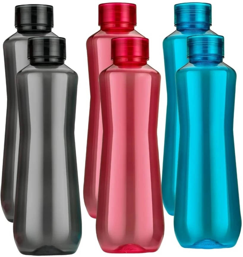     			RABBY Multicolor Plastic Water Bottle 1000 mL ( Set of 6 )