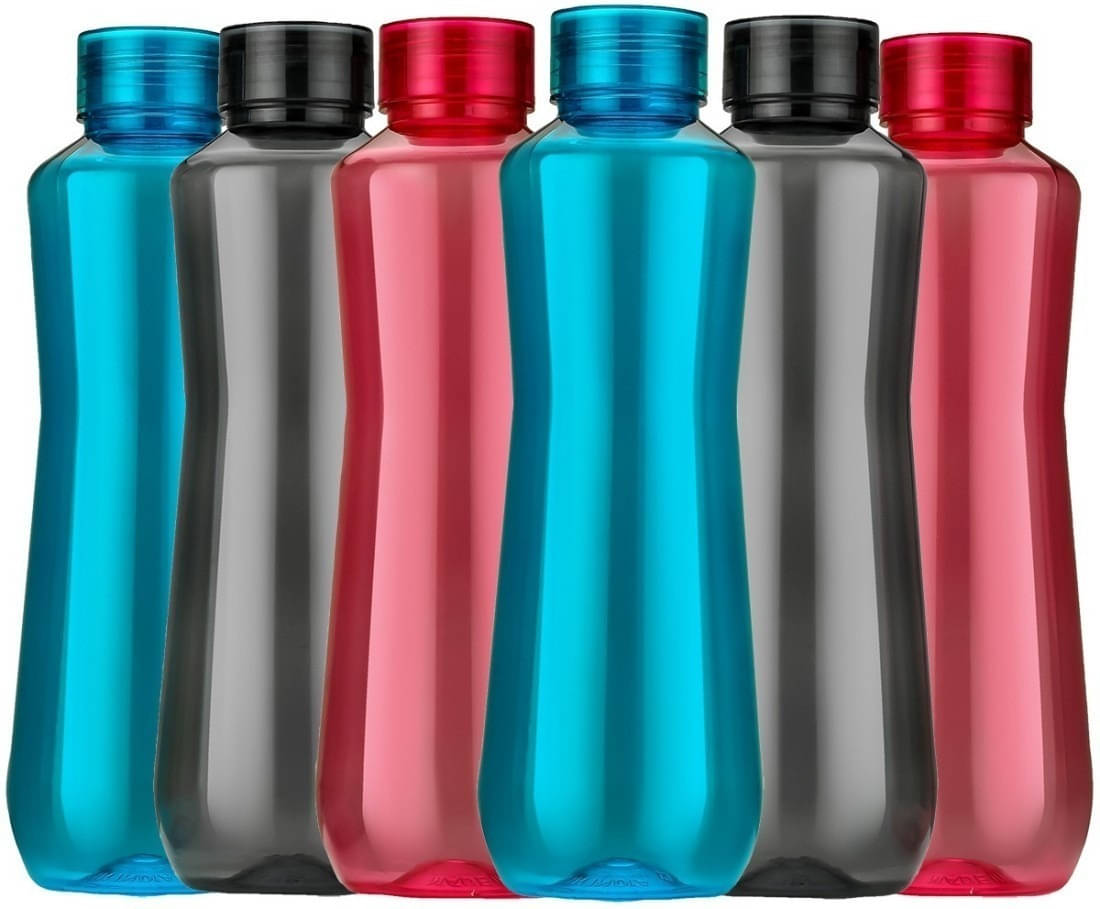     			RABBY Multicolor Plastic Water Bottle 1000 mL ( Set of 6 )