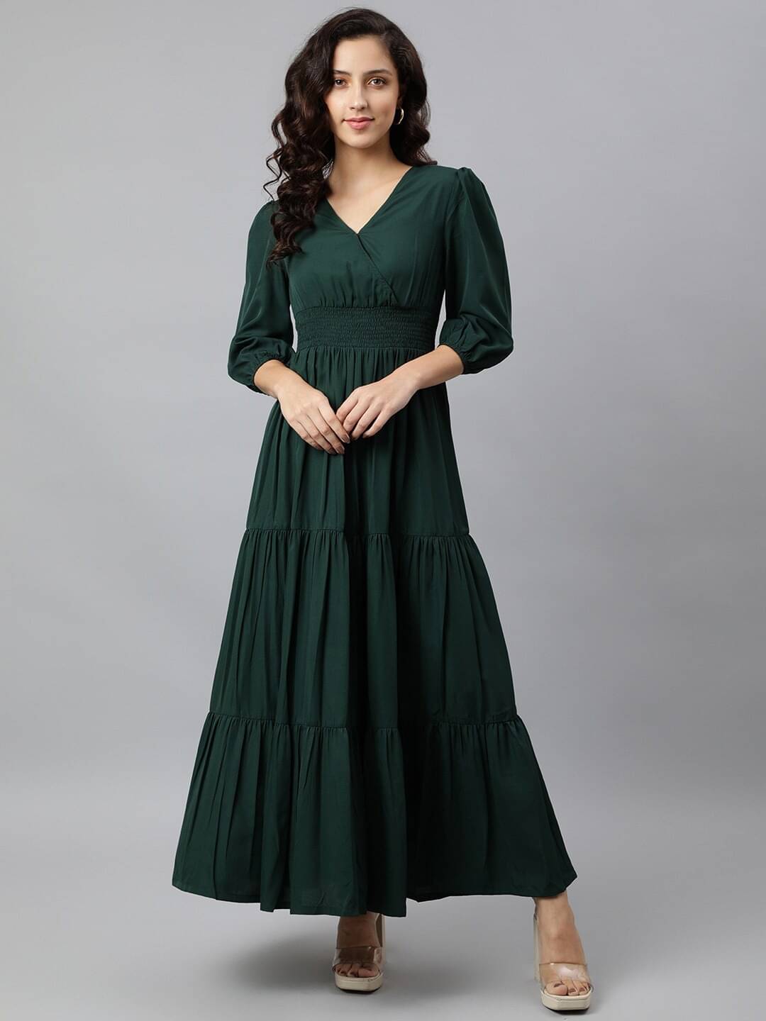     			RAIYANI FASHION Women Crepe Solid Fit & Flare Dress ( Green )