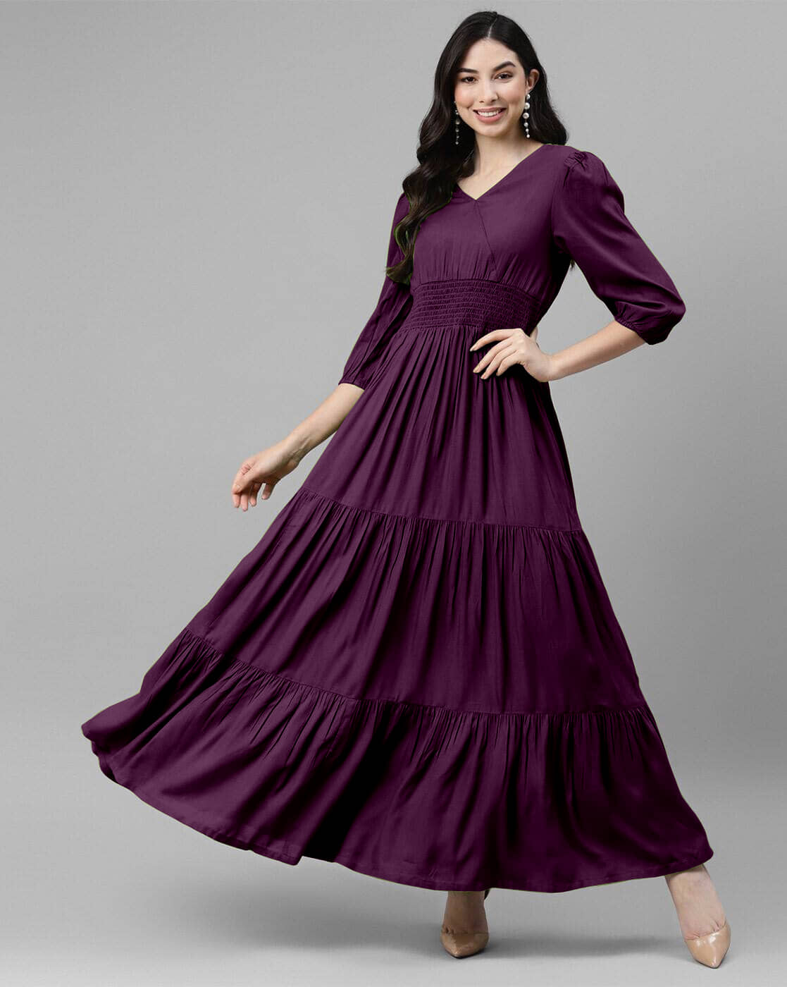 RAIYANI FASHION Women Crepe Solid Fit & Flare Dress ( Wine )