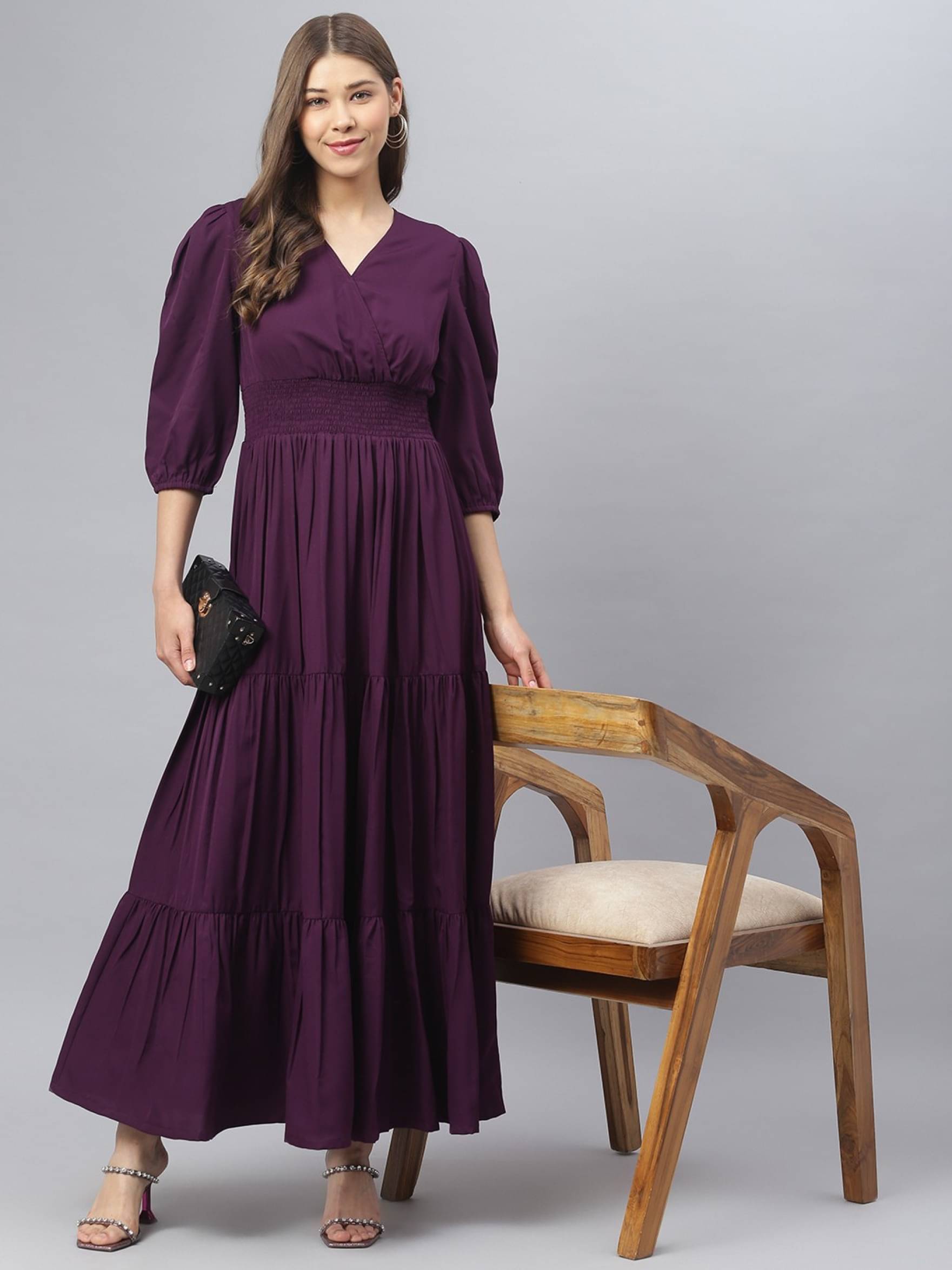     			Raiyani enterprise Women Crepe Solid Fit & Flare Dress ( Wine )