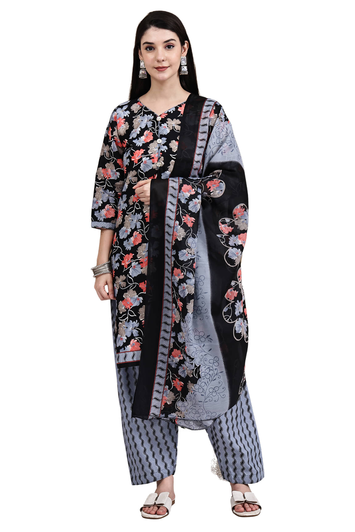 Rajnandini Women Cotton Blend Printed Straight Kurti With Patiala Salwar ( Black ) Rajnandini Women Cotton Blend Printed Straight Kurti With Patiala Salwar ( Black )