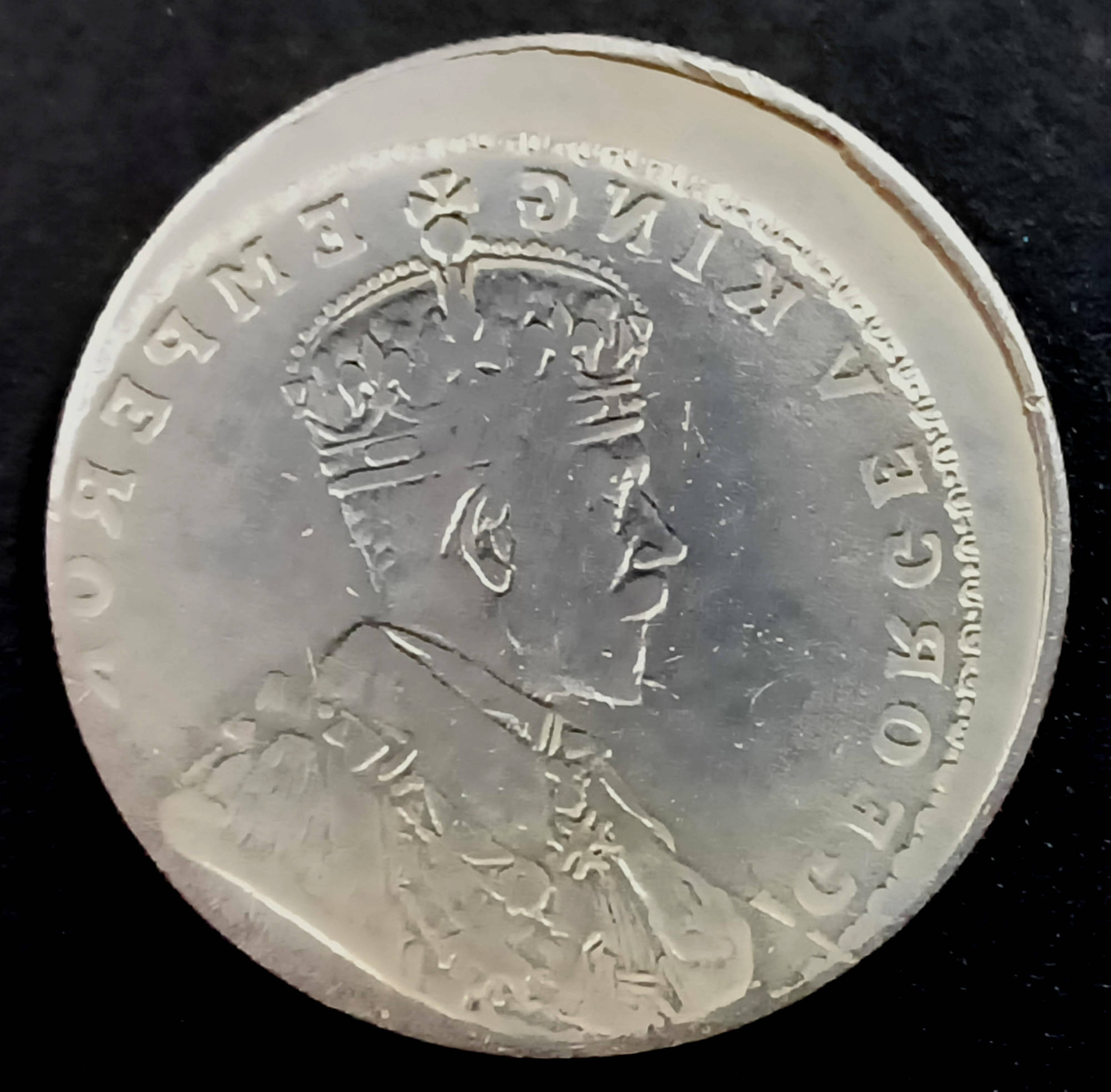     			Rare Massive Die Shift Error British India George V Rupee Coin