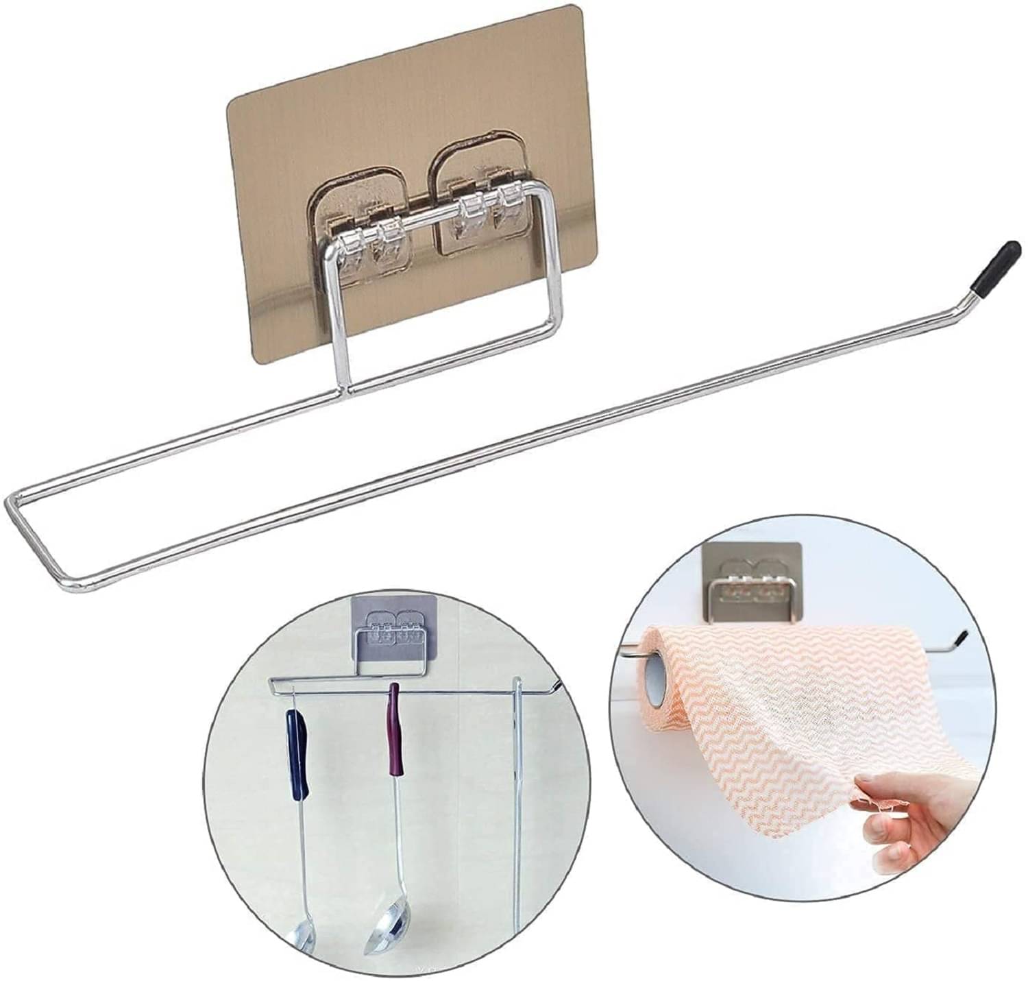     			Self Adhesive Stainless Steel Wall Mount Sticker Towel Holder Kitchen Napkin Ring Toilet Paper Roll Holder Tissue Paper Holder Towel Bar Rod Hanging Towel Rack for Kitchen Bathroom