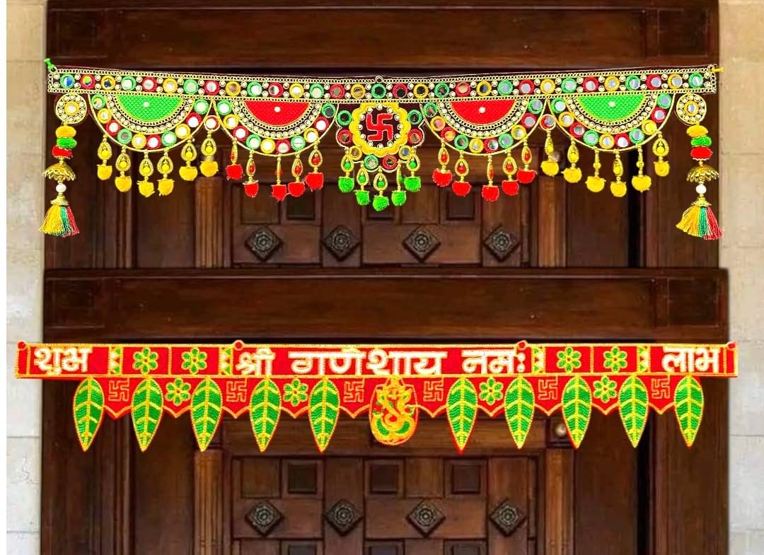     			The ArtBlleZon Pack of 2 Wall Hanging Handmade Toran with attached Latkan, Multi Zula Bandhanwal, Design Patchwork Toran for Main Door , Pooja, Festival, Wedding and Home Decor, 3 Ft