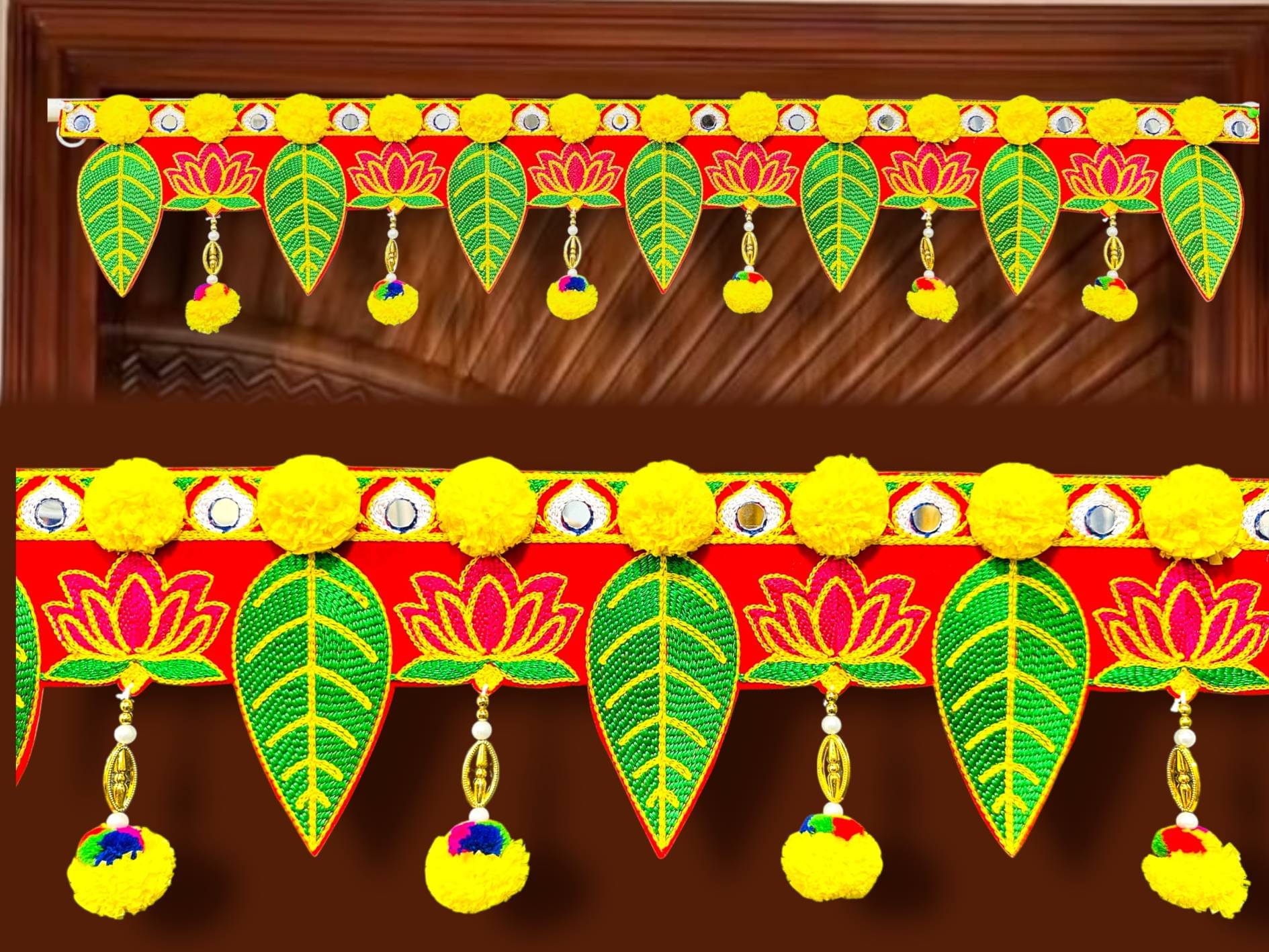 The ArtBllezon Handmade artificial marigold flower kamal (lotus) toran for home decoration. diwali toran. The ArtBllezon Handmade artificial marigold flower kamal (lotus) toran for home decoration. diwali toran.