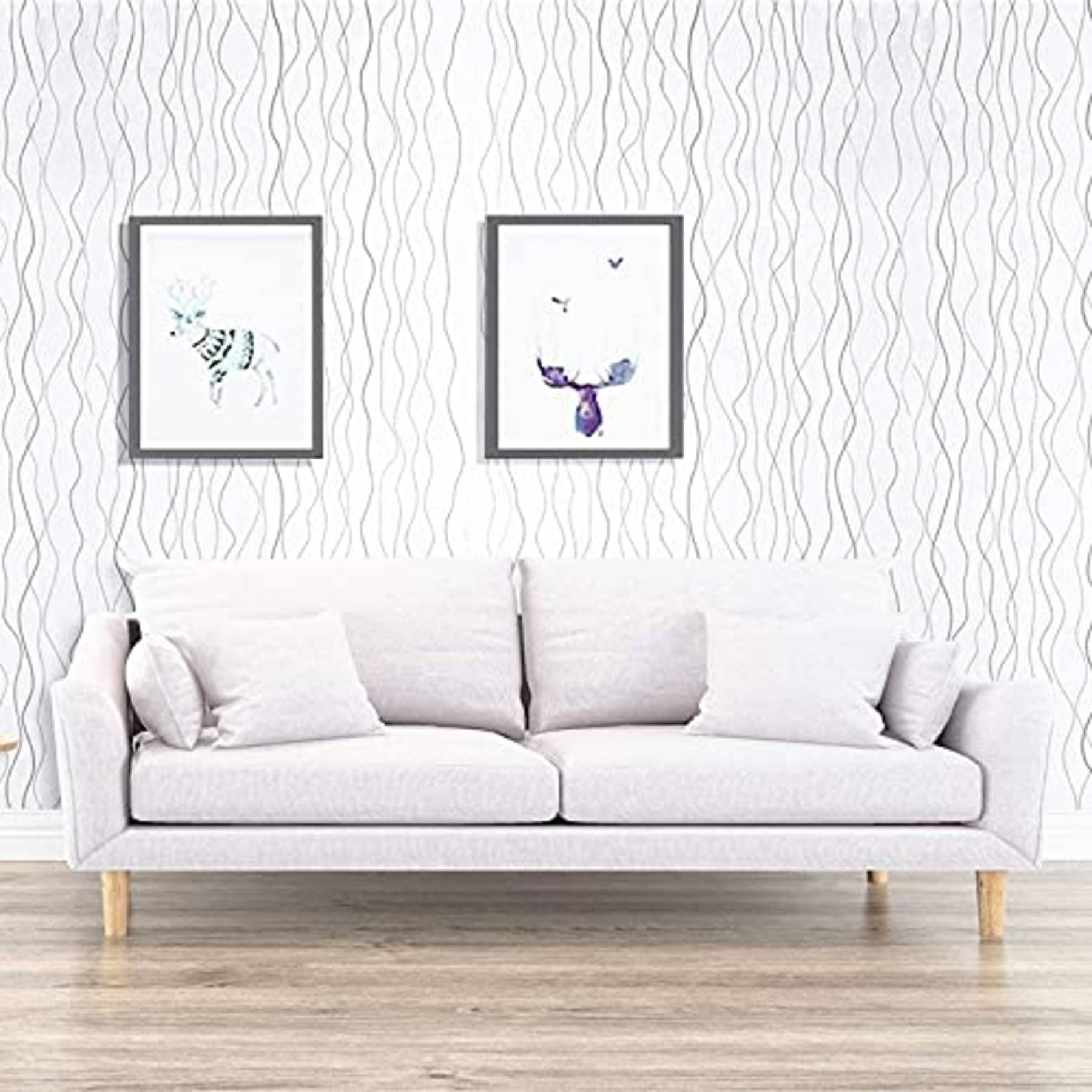 WRUNJI,WHITE SILVER LINE Floral Self-Adhesive Wallpaper PVC Peel & Kitchen & Furniture Makeover(45x500 cm) WRUNJI,WHITE SILVER LINE Floral Self-Adhesive Wallpaper PVC Peel & Kitchen & Furniture Makeover(45x500 cm)
