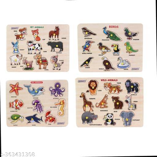     			Wooden Educational Learning Kit  Combo ( Pet & Wild animals,  birds ,  aquatic animals)