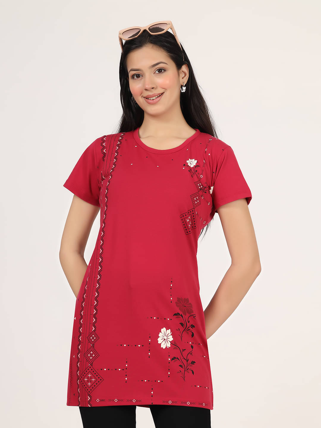     			Xenios Women's Cotton Blend A-Line Top ( Red )