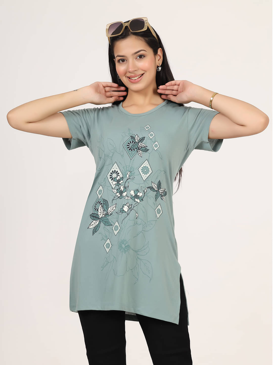 Xenios Women's Cotton Blend A-Line Top ( Green ) Xenios Women's Cotton Blend A-Line Top ( Green )