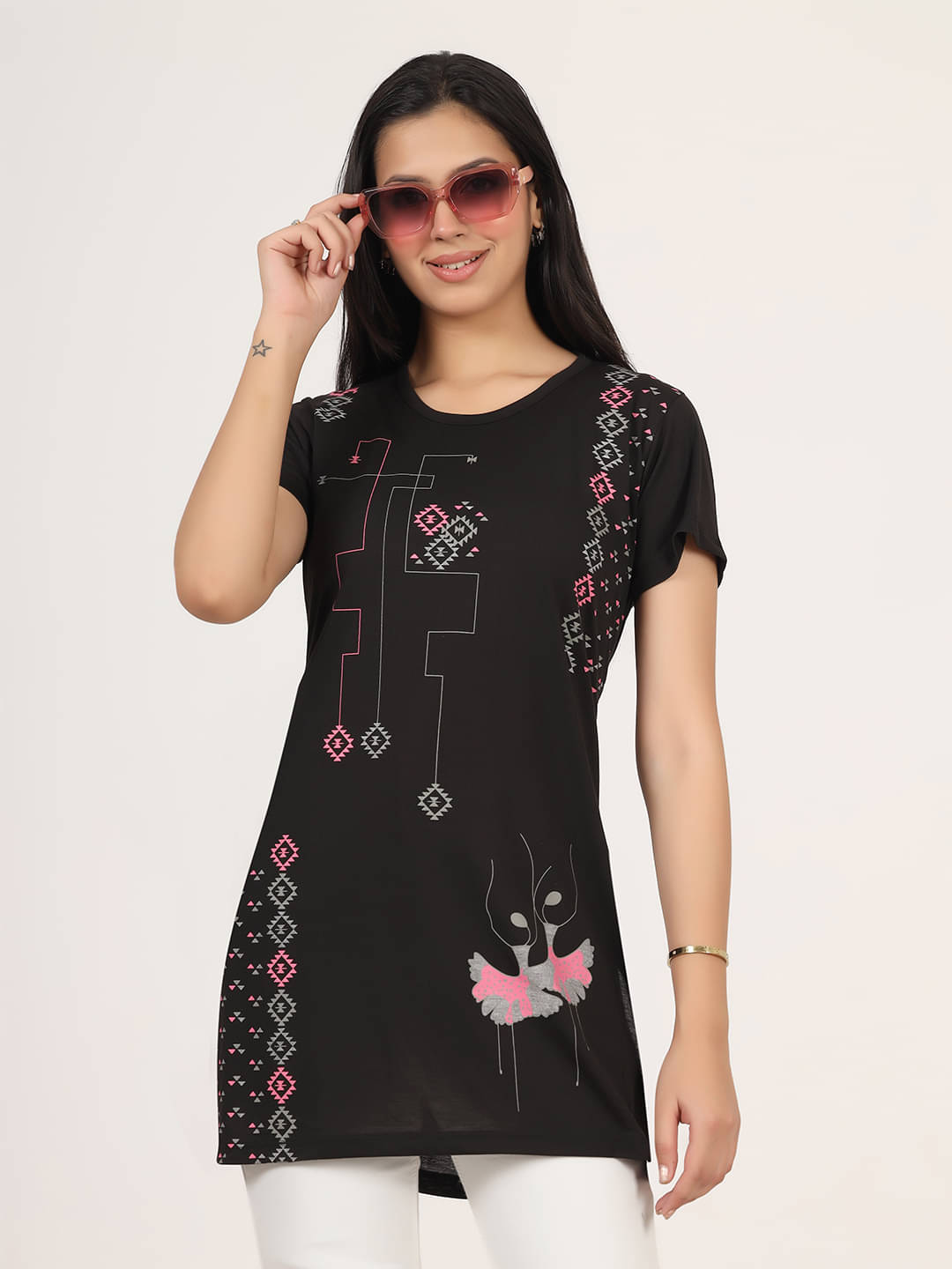     			Xenios Women's Cotton Blend A-Line Top ( Black )