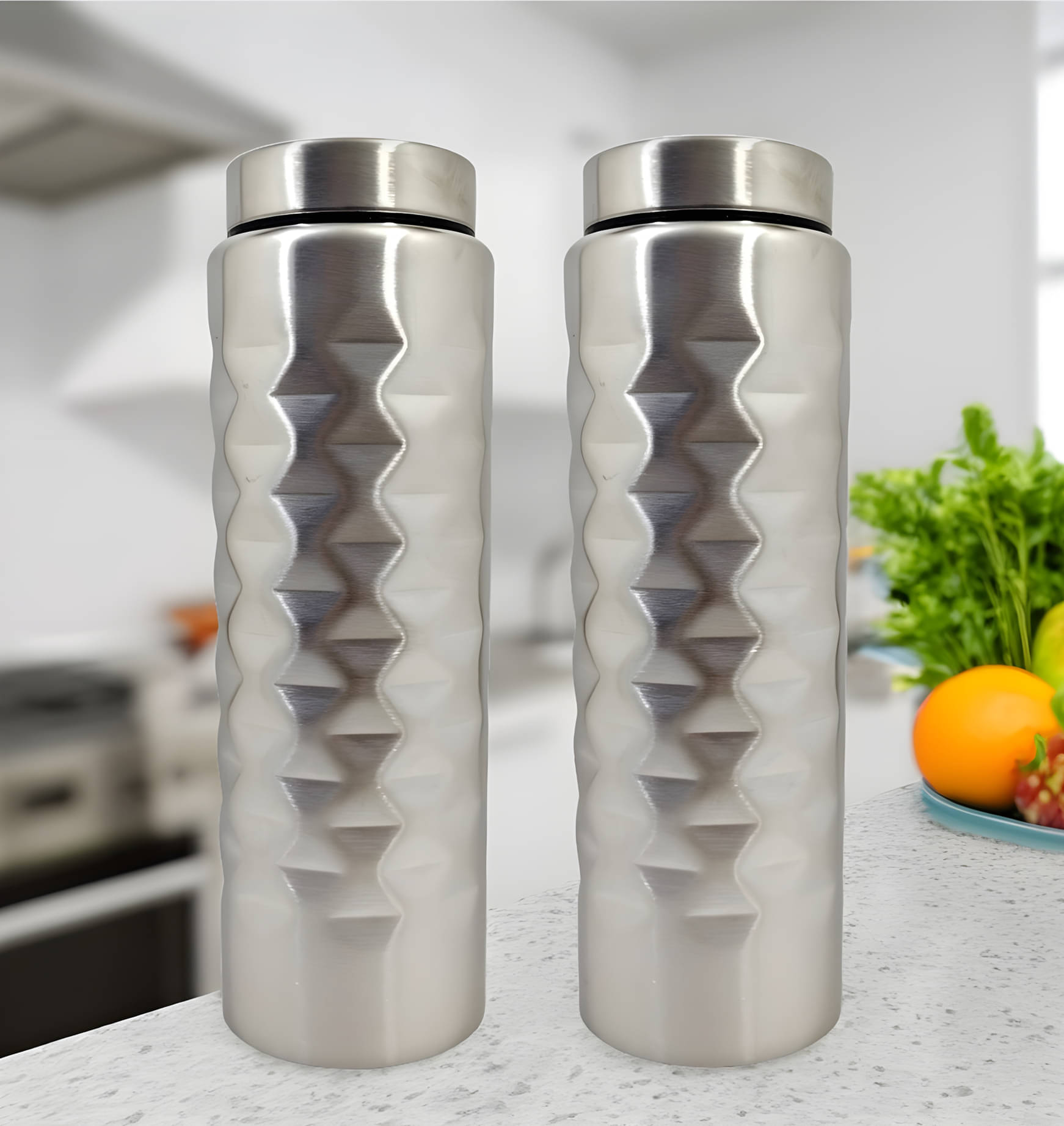    			kitchrox Ideal for Travel, School, Office Silver Stainless Steel Water Bottle 1000 mL ( 2 )