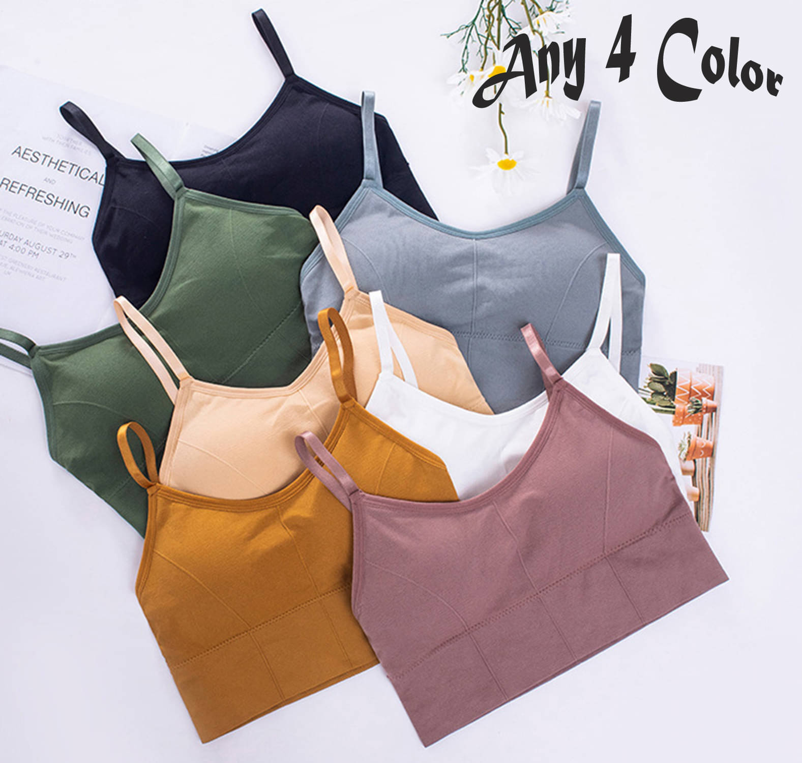     			Gopalvilla Pack of 4 Cotton Blend Removable Padding Cami bra For Women ( Multicolor9 )
