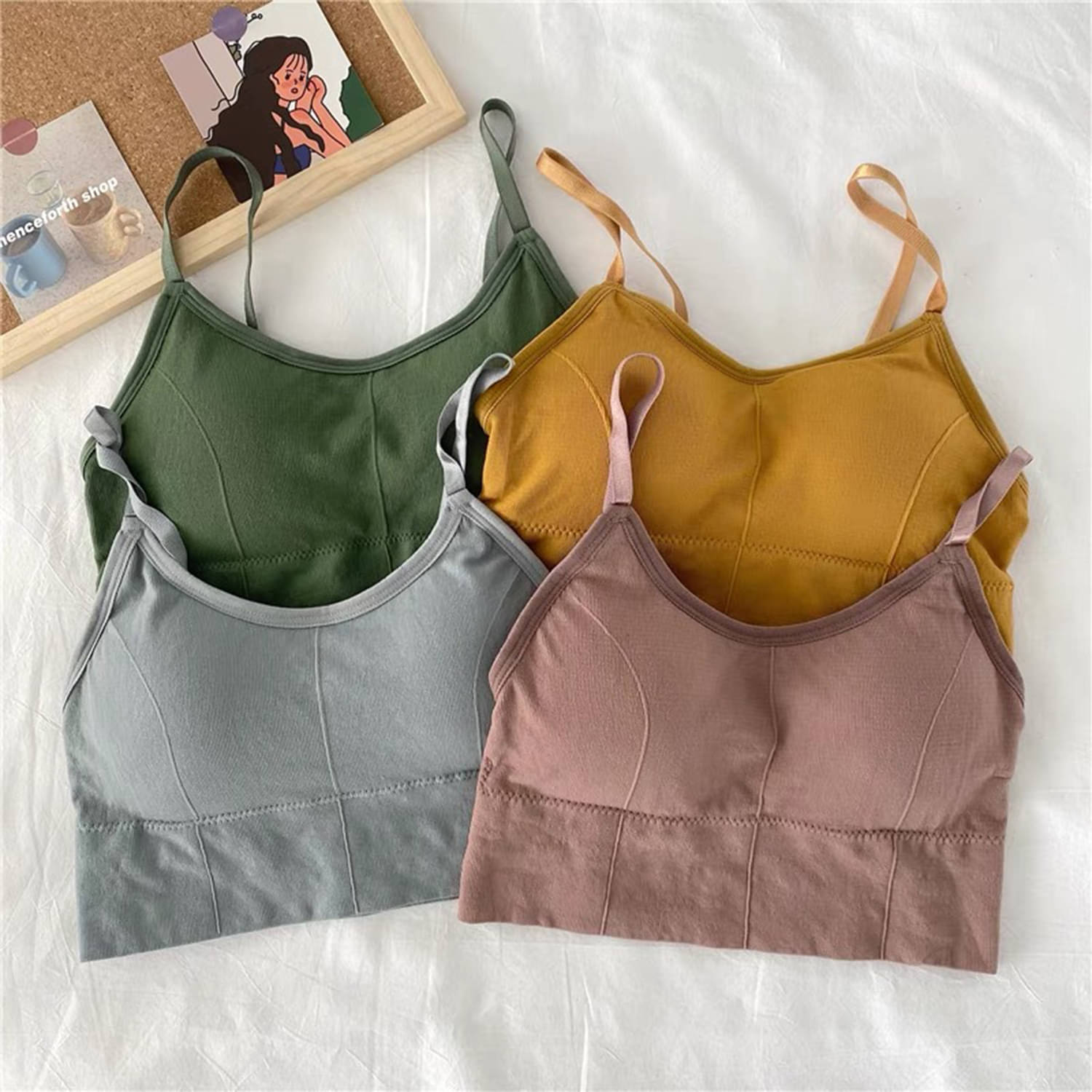 Gopalvilla Pack of 4 Cotton Blend Lightly Padded Cami bra For Women ( Multicolor6 ) Gopalvilla Pack of 4 Cotton Blend Lightly Padded Cami bra For Women ( Multicolor6 )